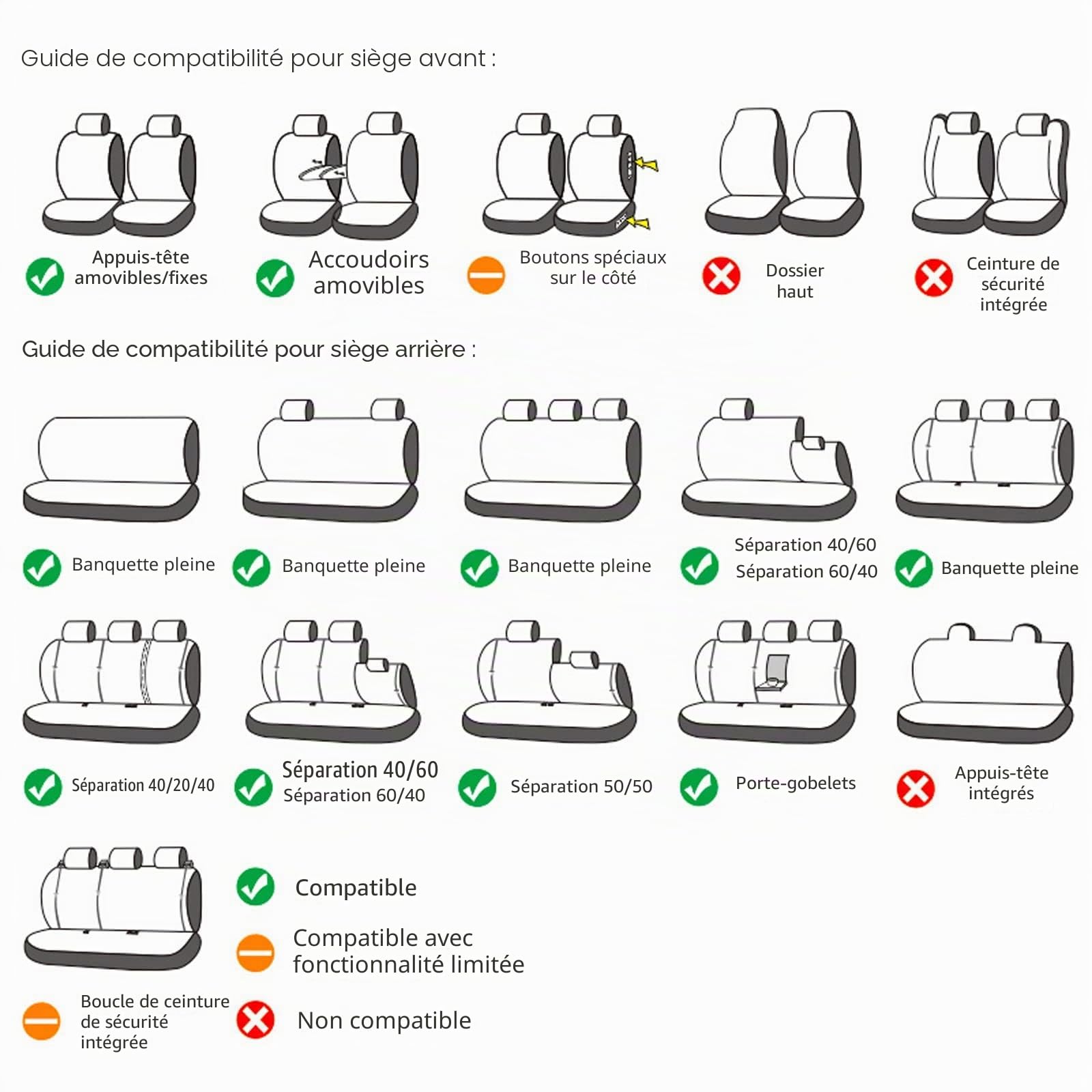 Housses de siège de voiture universelles pour Citroën C3 Picasso C4 Picasso C5 C6 C4 C3 C2 C1 ë-C4 Protection Ensemble complet de housses de siège