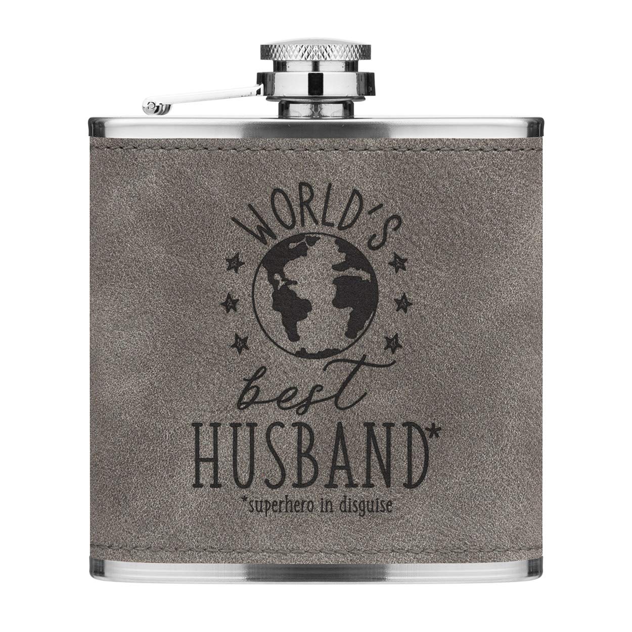 Flachmann Aus PU-Leder „World's Best Husband“ – 6 Oz, Hellbraun, Edelstahl