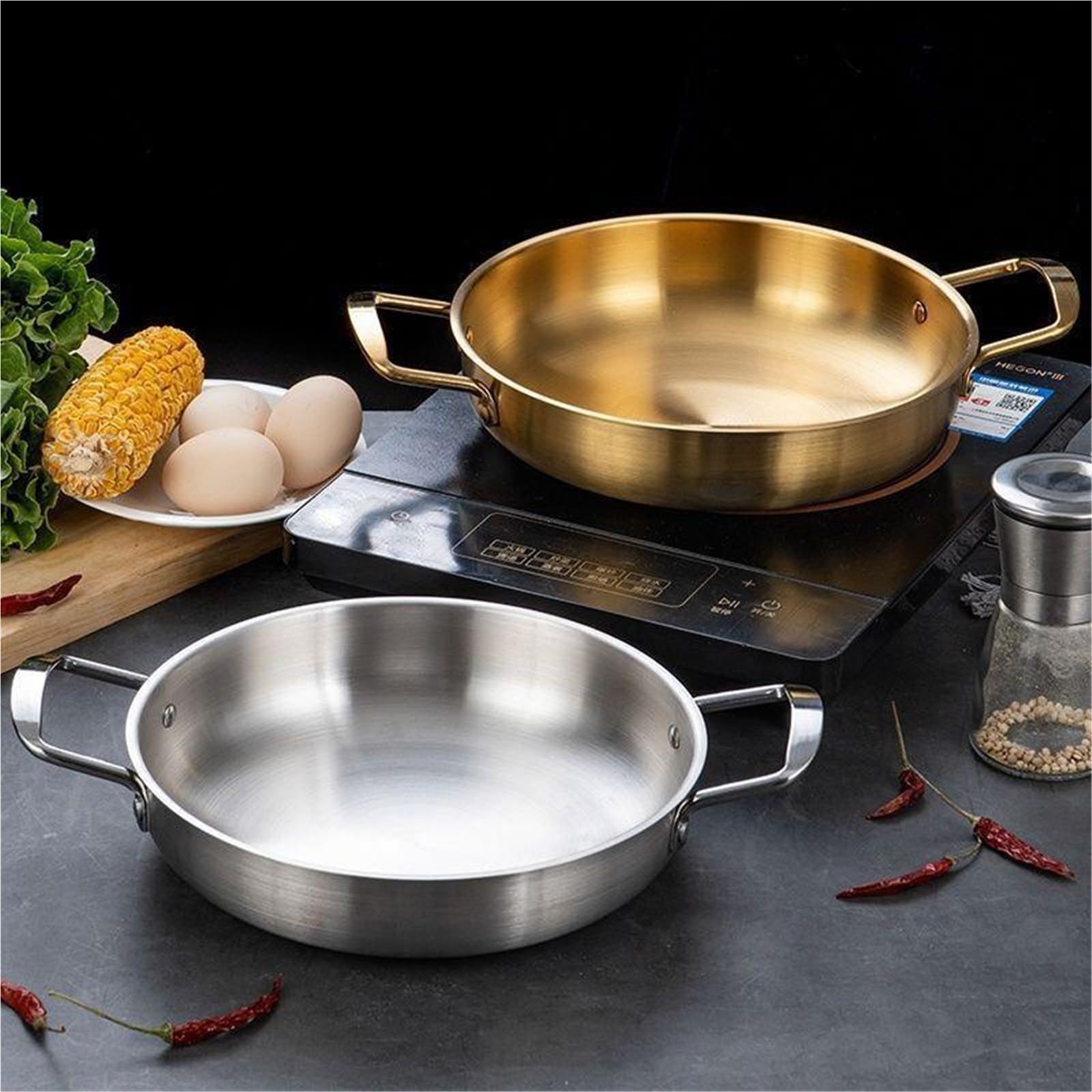 2 Stück kleiner Suppentopf Instant-Nudeln Zweiohr-Edelstahl-Trockennudeln Lamian-Meeresfrüchte für Kochen