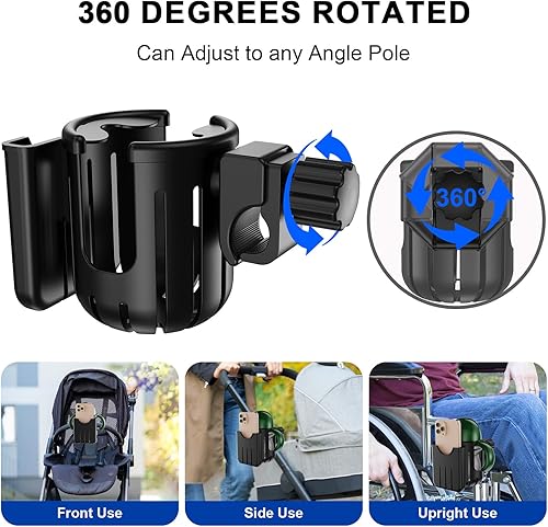 Vista 2 de Portavasos con soporte para teléfono, bicicleta, soporte universal para tazas, soporte para teléfono 2 en 1 para cochecito, bicicleta, silla