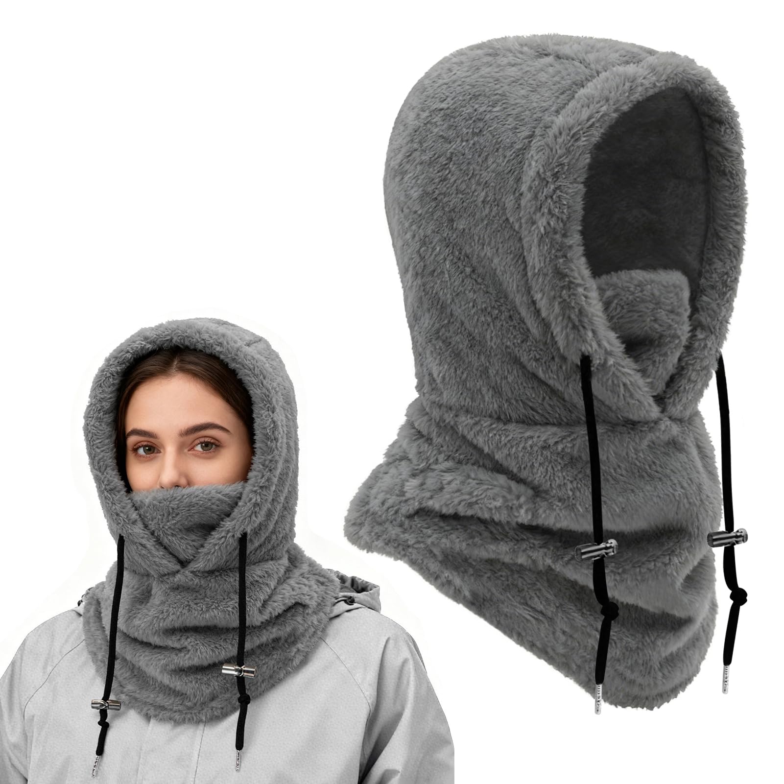 VGMANNTA Plüsch Sturmhaube Damen Herren Kapuzenschal Winter Thermo Skimaske mit Nackenwärmer Multifunktionale Wolle Balaclava Wintermütze Damen Unisex für Sport und Outdoor