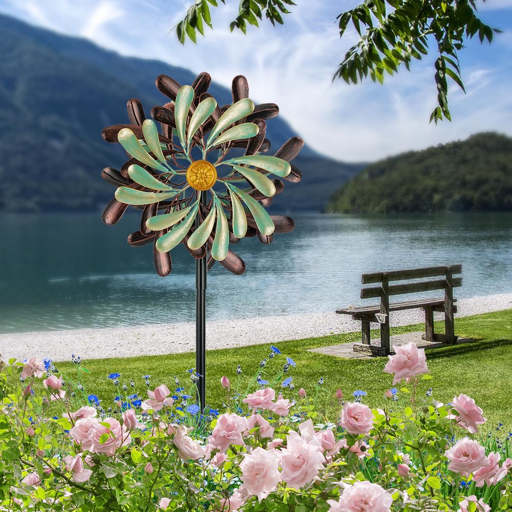 33 cm Windspiel für den Außenbereich, Metall-Windspiel, 360° drehbares Windspiel, Retro-Windräder, kinetische Windspiele für Hof und Garten, Windskulpturen und Spinner, Hofkunst-Windmühlen