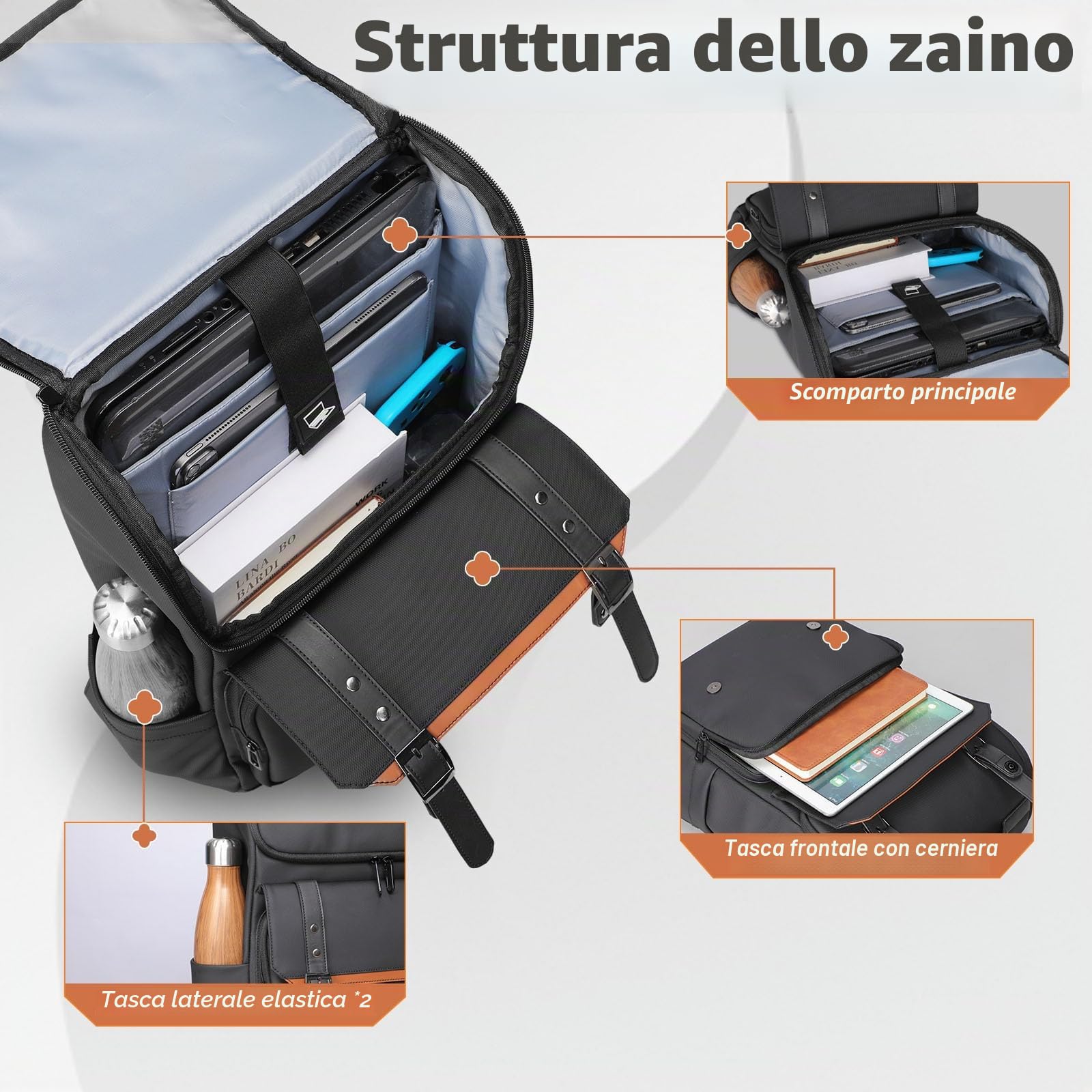 hk Zaino per Laptop da 17,3" con Design Originale per Uomo e Donna | Zaino Casual da Lavoro e da Viaggio, Impermeabile, Leggero e di Grande Capienza, Ideale per Ufficio e Università, Nero