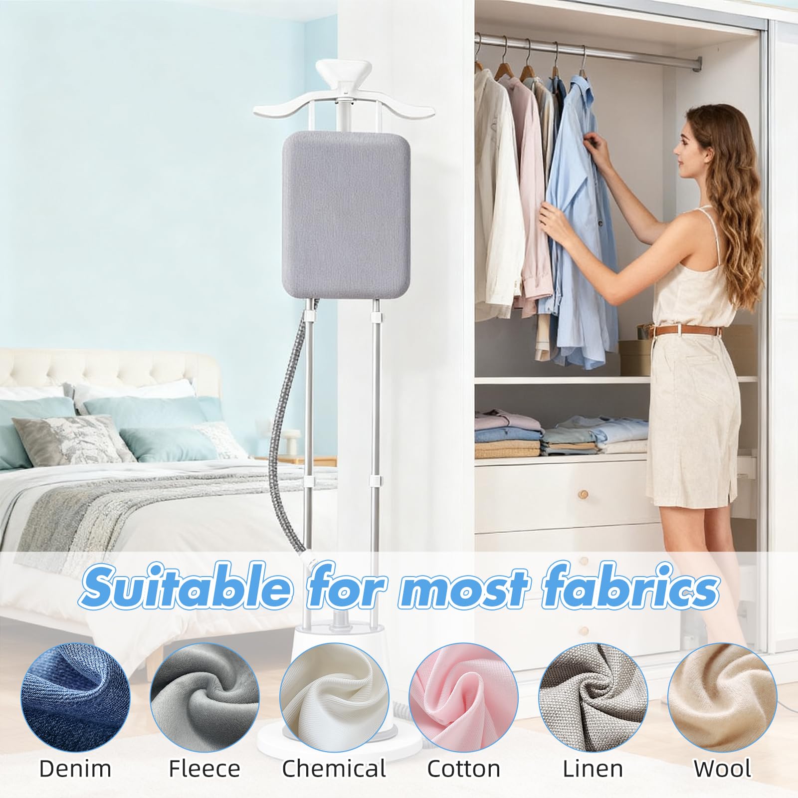 Defroisseur Vertical,Steamer Defroisseur,2000 W 45g/min,Réservoir D'eau de 2.5 Litres,Réglable en Hauteur, Elimine Les plis et Fonctionne sur Tous Les Tissus