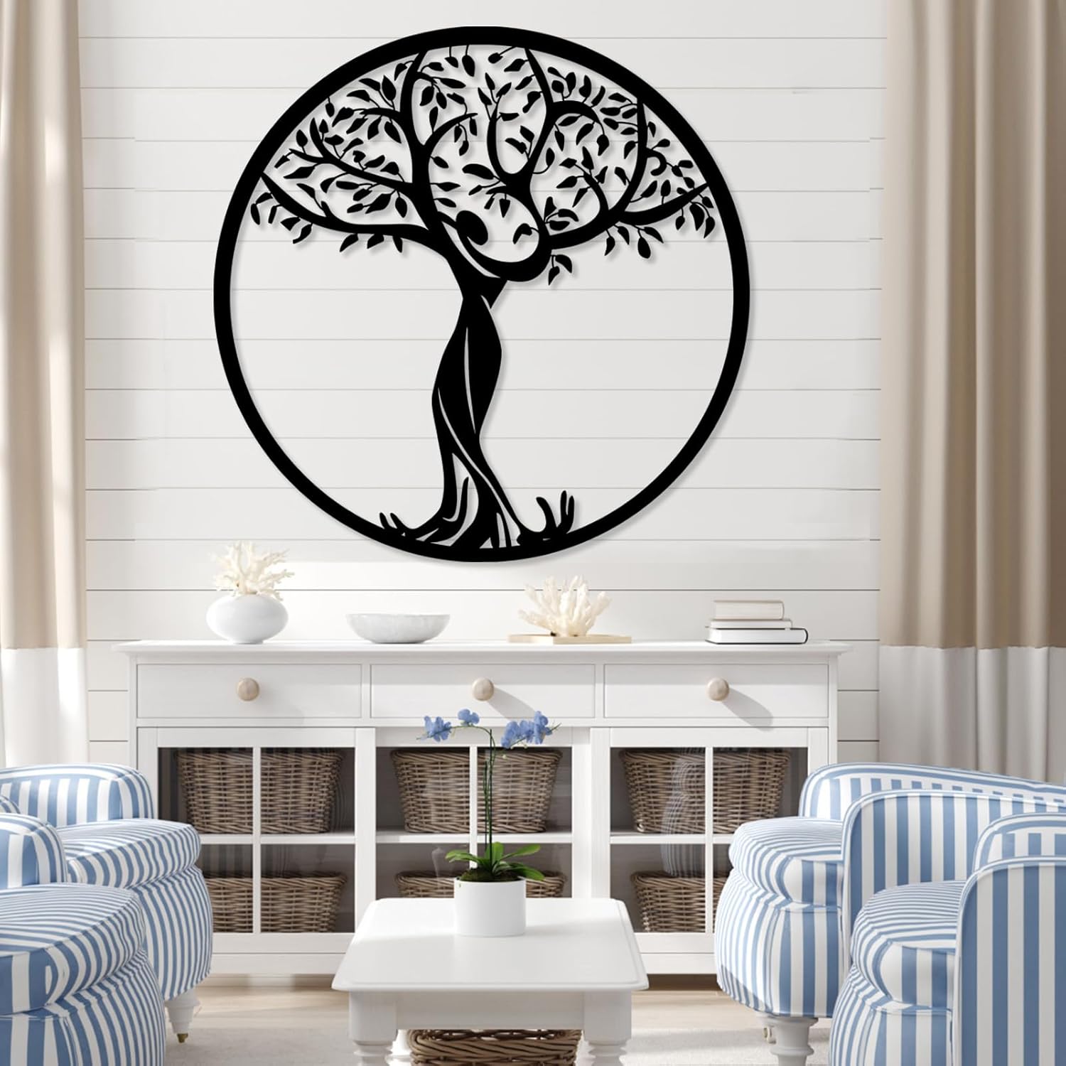Tree of Life Metal Wall Art, Tree of Life Wall Art, Metal Tree of Life Wall Decor, Family Tree Wall Decor, Tree Wall Decor, Spiritual Wall Decor, Round Wall Decor, Wall Decor for Bedroom (White, 24x24in|60x60cm)