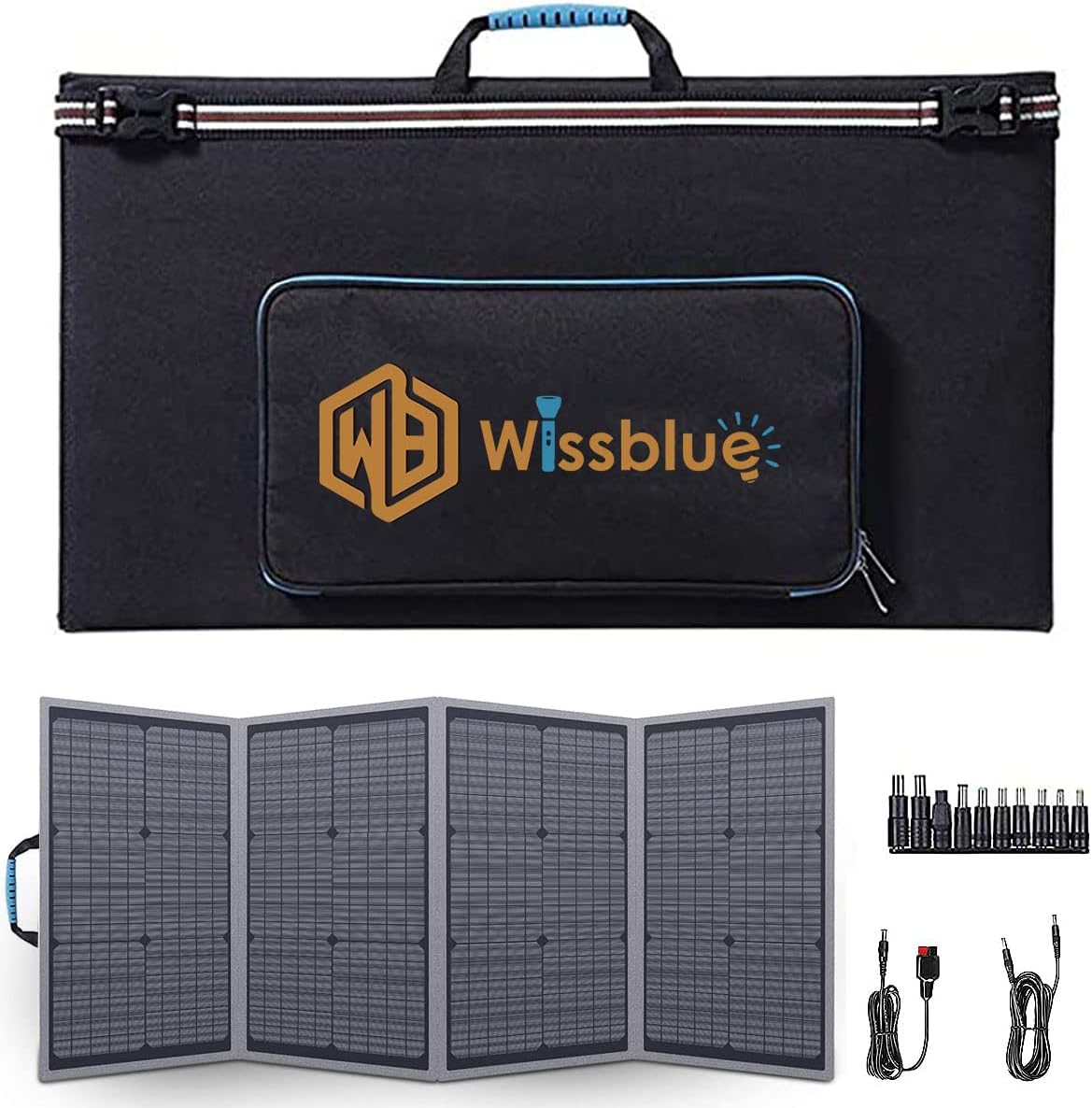 60W Foldable Solar Panel Charger, USB PC/QC3.0 5V-18V 3.3A DC Fast Solar Charging Board for Emergency Charging and Outdoor Camping. Use for Power Station Generator Laptop Tablet GPS iPad Camera etc