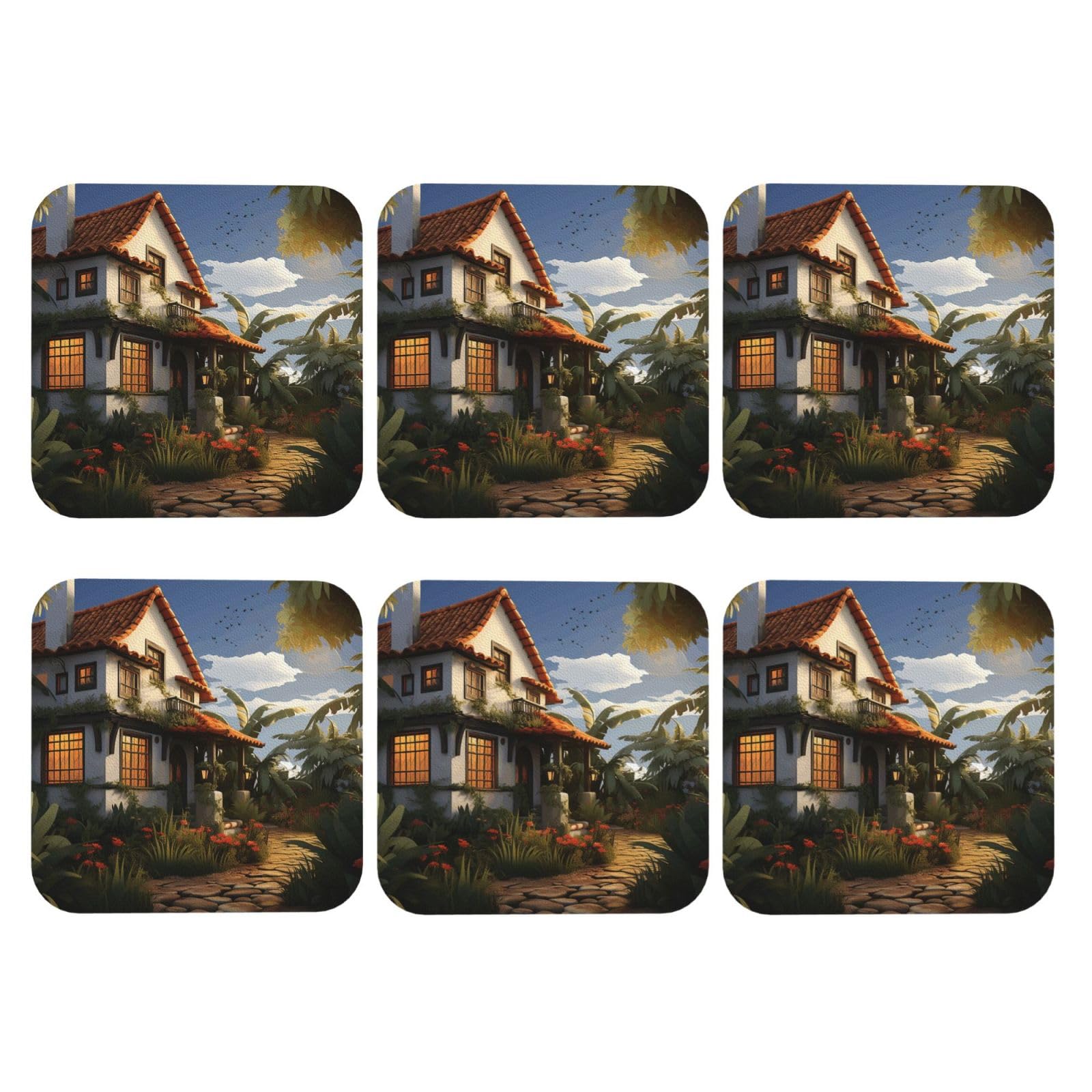 6pcs Leather Coasters for Drinks, Farmhouse Drink Coasters for Tabletop Protection, 4" Cup Coasters for Coffee Table Decor, Non-Slip Drinking Cup Mat for Hot Or Cold Drink
