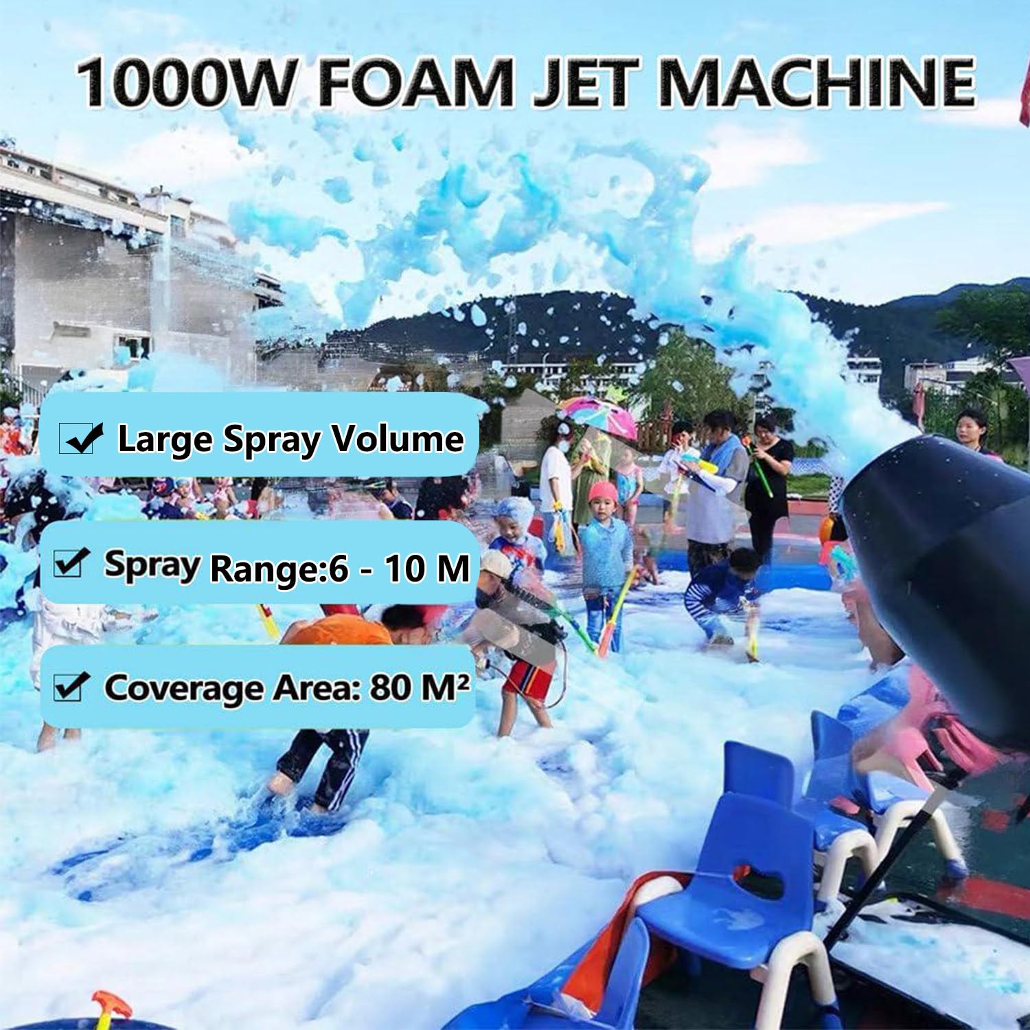 3000-W-Party-Schaumspender, Schaummaschine für Partys,Nebel-Seifenblasenkanone,mit Wassertank,für Garten,Pool, Indoor,Geburtstage,Feiern und Gartenpartys