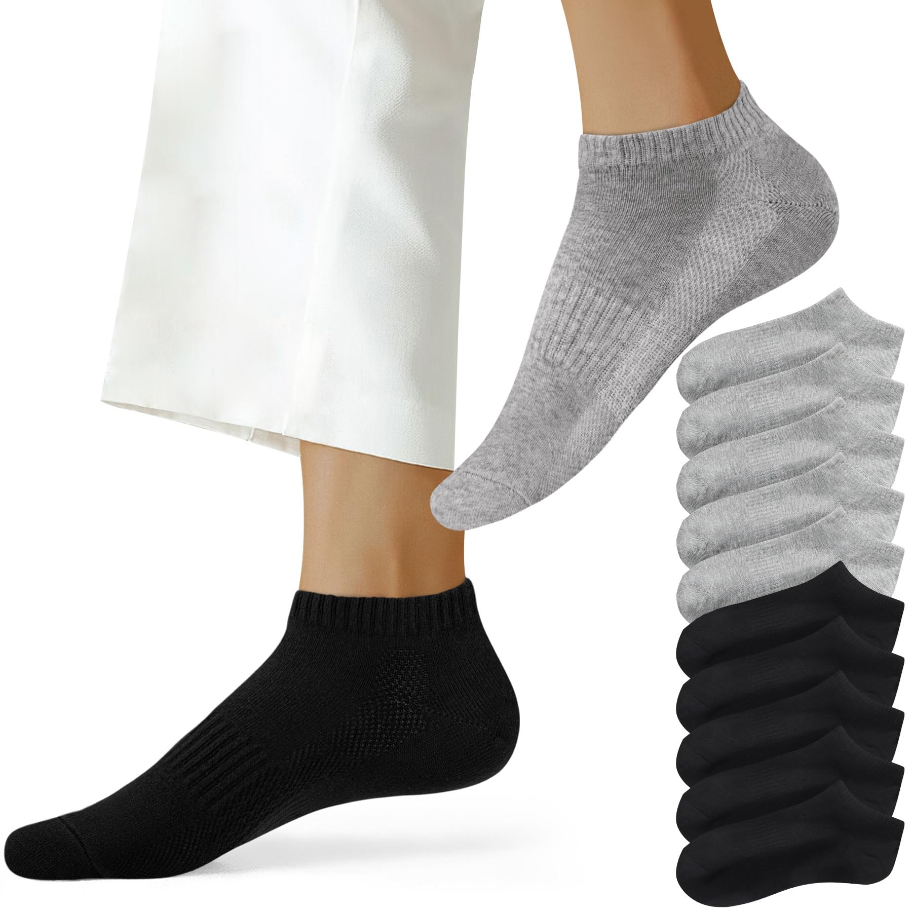NUOZA 10 Paar Sneaker Socken Herren Damen Baumwolle Schwarz Weiß Grau Kurze Halbsocken Unisex