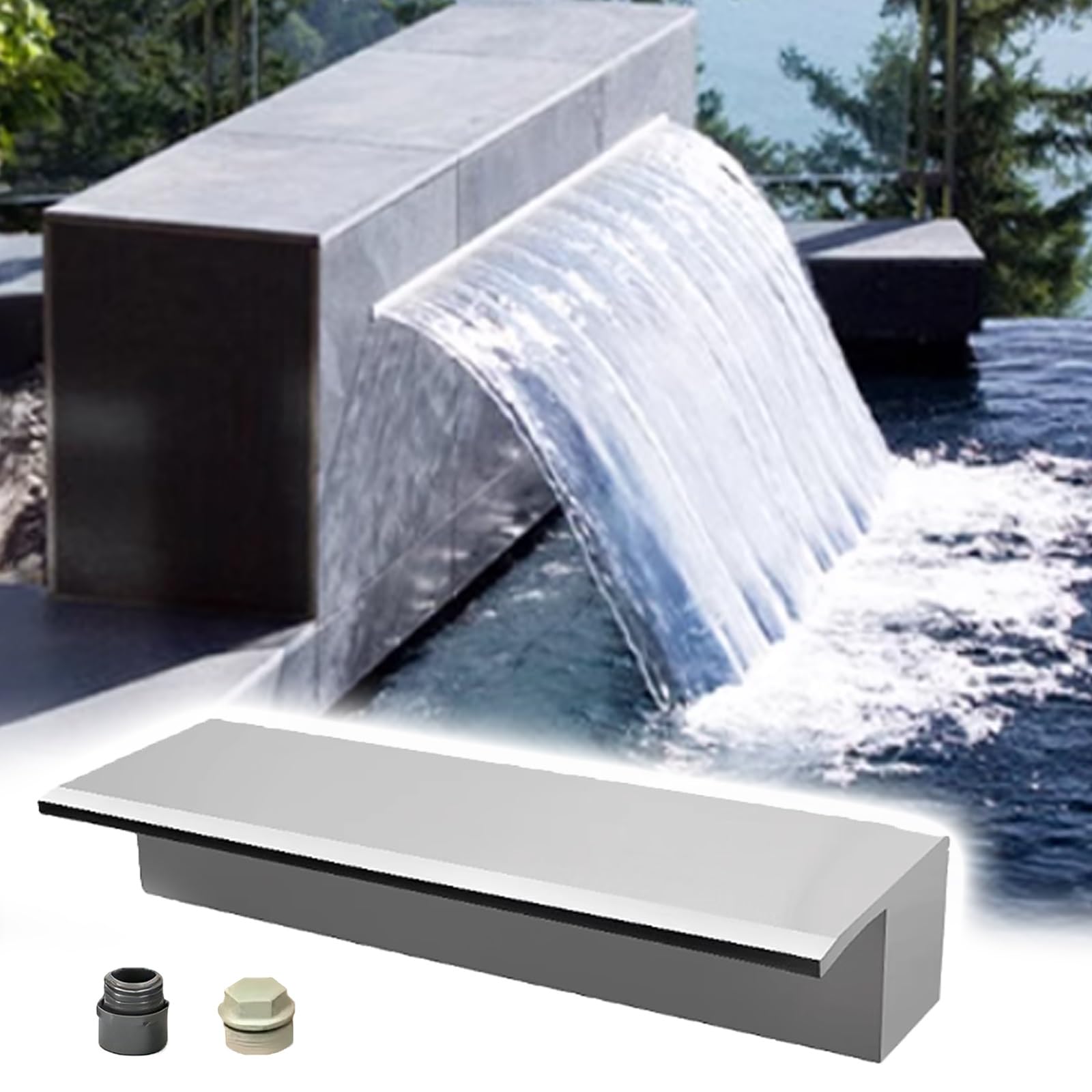 Nero/Argento Fontana Cascate 70/68/50/48/36/30/24 pollici Cascata a parete Cascata Commerciale & Residenziale Acqua Caratteristiche Acqua Attrezzatura per stagno (Argento32/81cm)