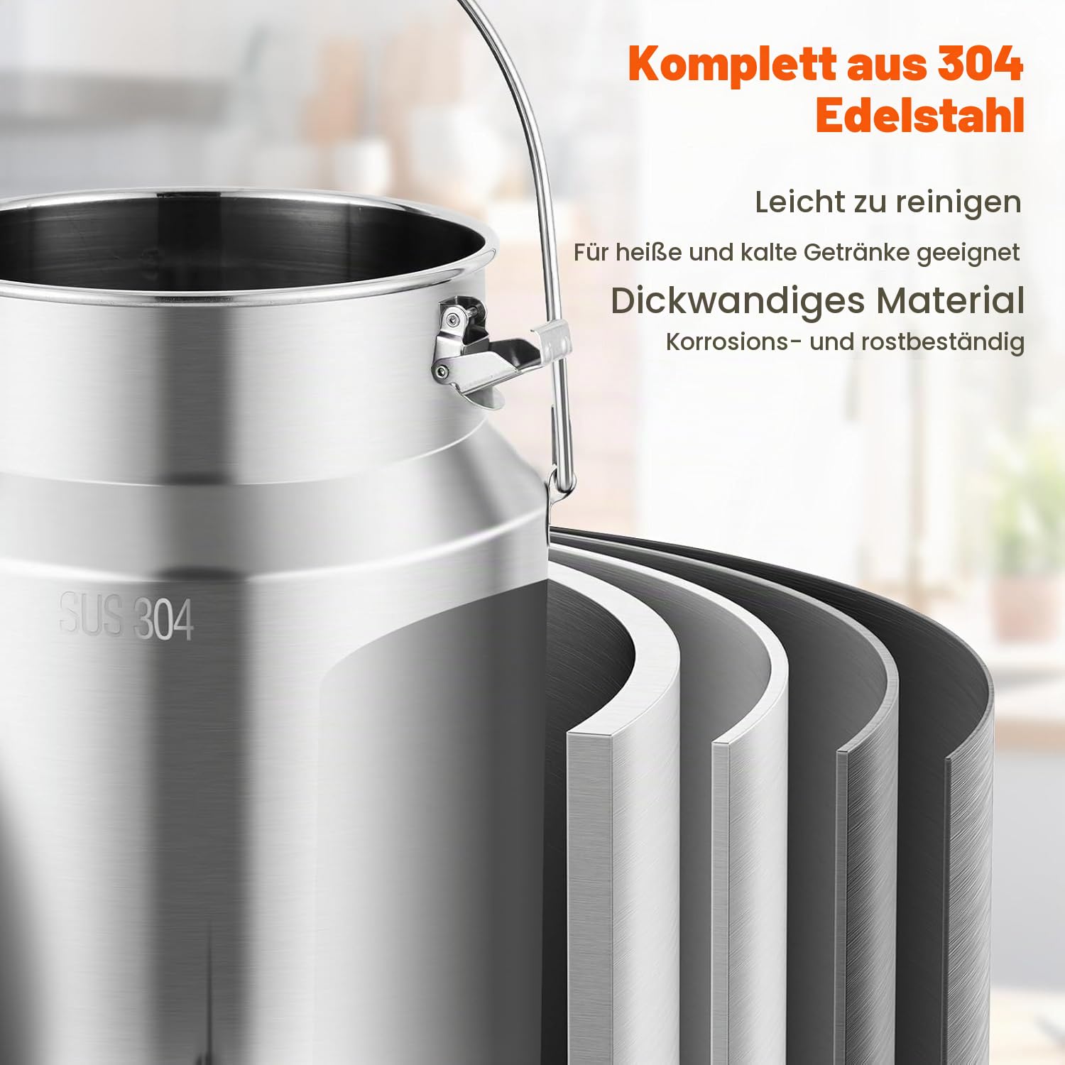 YUCHENGTECH 304 Milchkanne Edelstahl 10L mit Wasserhahn Und Versiegelter