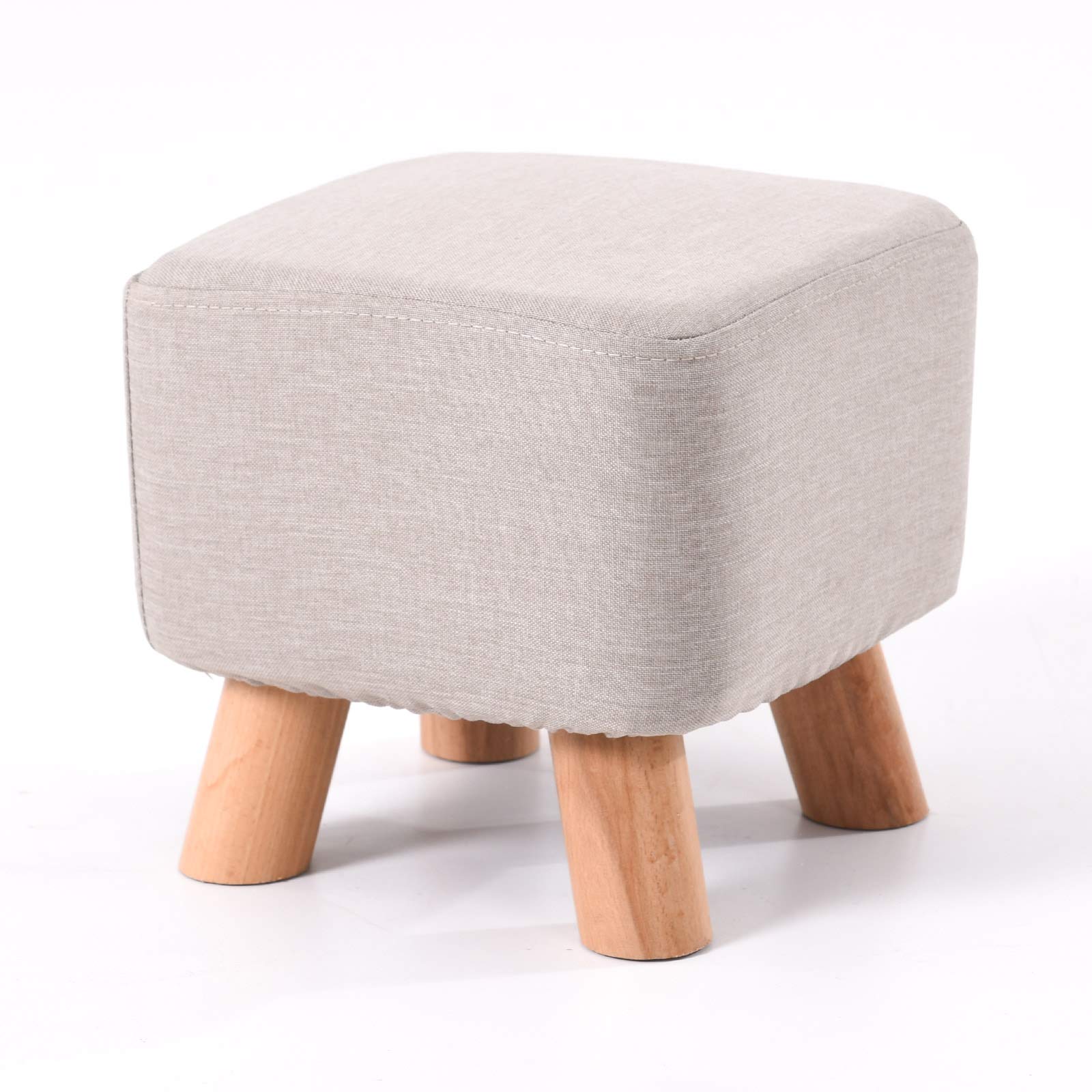 YMYNY Square Wooden Ottoman Creative Shoes Changing Stool Soft Foot Rest Stool, Removable Linen Cover, Living Room, Bedroom, Kids Room, Vanity Seat Decorative, Light Grey URF-BD020