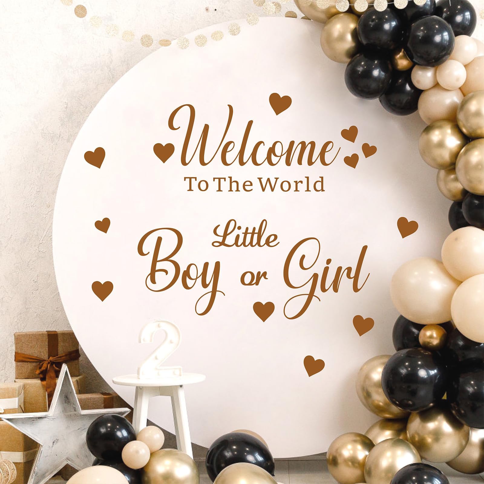 MOSITU Baby Shower Backdrop Decals 37 Pcs 2 Sheets Gender Reveal Party Stickers Boy or Girl Sign Balloon Arch Wall Decor Oh Baby He She Photo Props for Neutral Nursery
