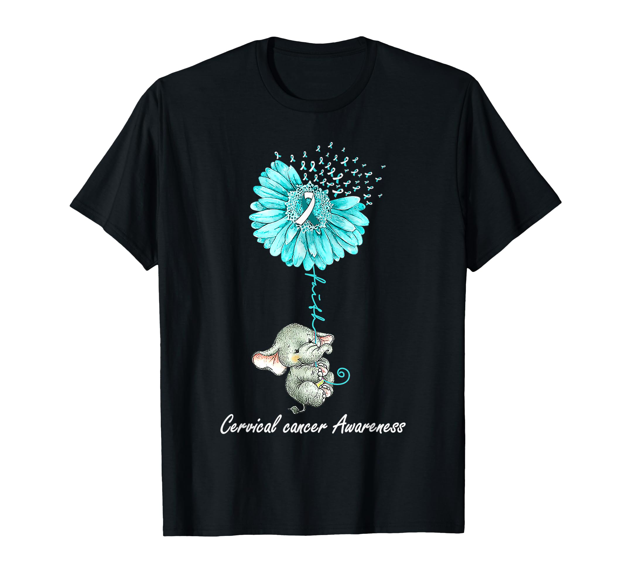 Teal Sunflower Elephant Cervical Cancer Awareness Gift T-Shirt