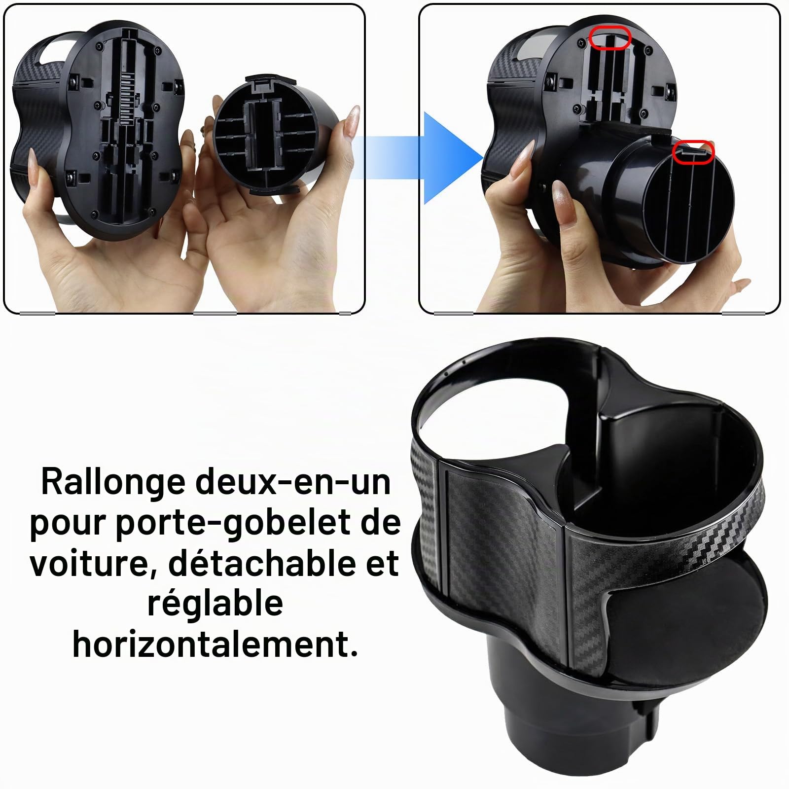 Porte-Gobelet de Voiture 2 en 1 pour Porte-gobelet de Voiture, Double Porte-Gobelet Universel avec Support Réglable, Ouverture élastique Ouverte, Ajustement Universel de 6 à 8.5 cm
