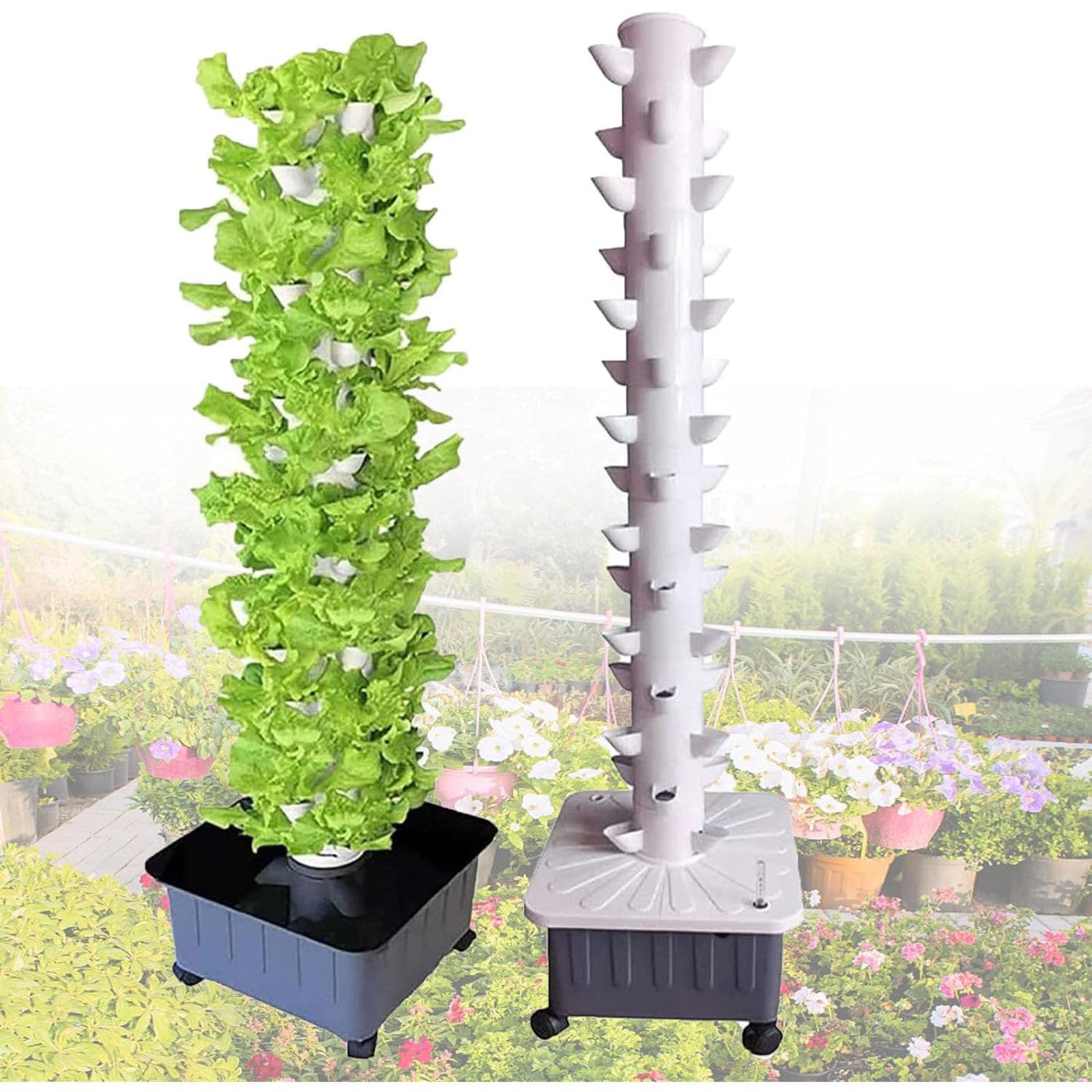Torre de Cultivo Vertical, Sistema de Cultivo hidropónico para Jardines Interiores y Exteriores, Cultivo sin Suelo con Bomba de Agua y depósito de Agua extraíble