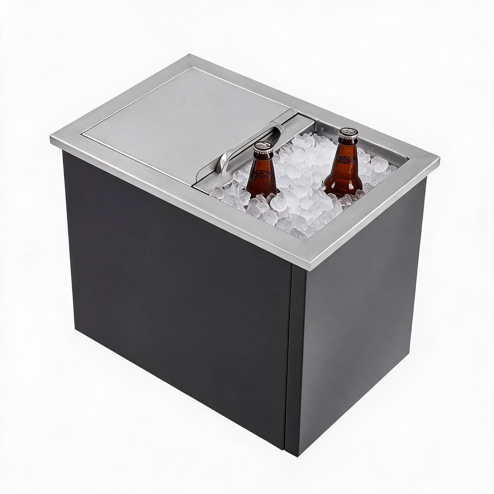 Edelstahl Eiswürfelbehälter Mit Deckel, Drop-in Eisbehälter Eiswürfel Für Outdoor–28QT PU-Schaum Isolierung, Schiebedeckel, Hält Getränke 24h Kalt–18x12x14 Zoll Schwarz2