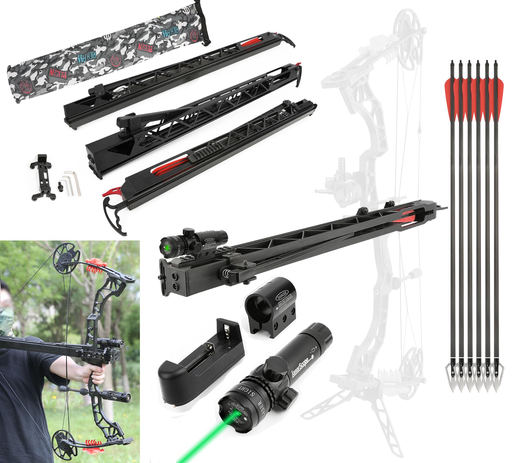 SHARROW Compound Bow Set Arrow/Steel Ball Launcher Archery Rapid Bow Shooter Arrow Launcher Arrow/Steel Ball Firing Device Compound/Recurve Bow Arrow Shooting Accessory