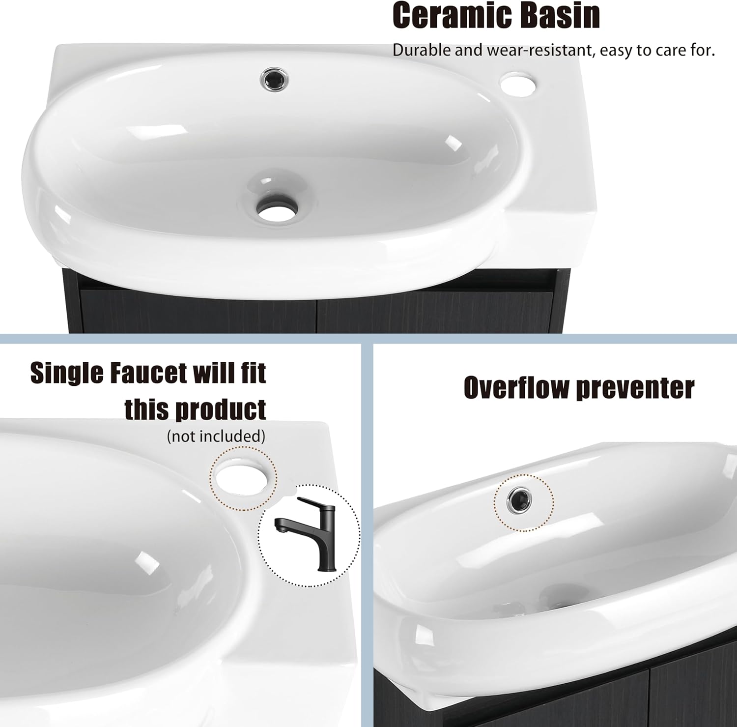 23" Bathroom Vanity with Sink, 23 Inch Freestanding Bathroom Vanity,Modern Floor Standing Cabinet Set with Ceramic Basin,Soft Closing Doors & Adjustable Shelf,Black