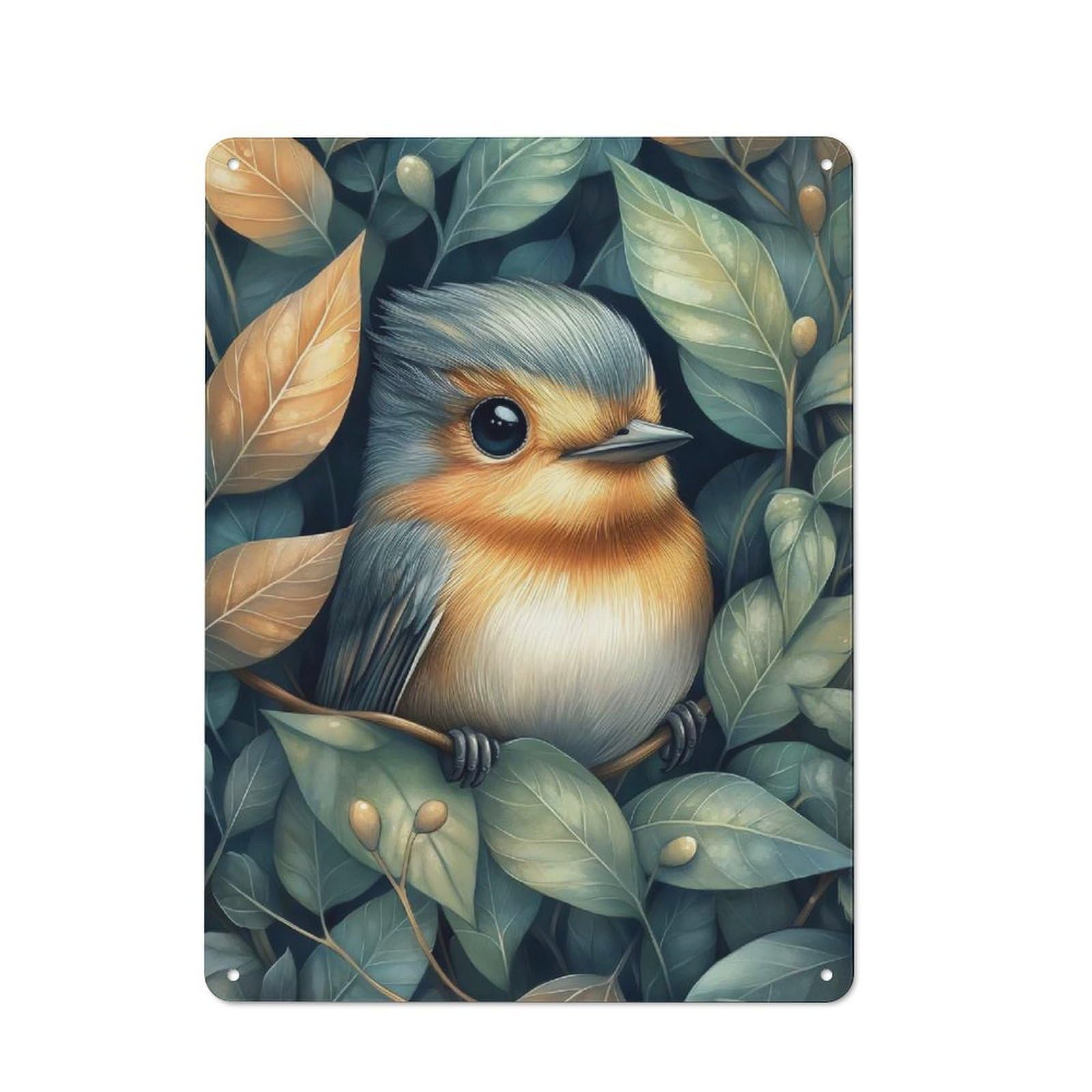 Junmoney Cute Bird In Foliage Country Farmhouse Metal Sign 40X30cm, Farmhouse Wall Decor For Dining Room, Cafe, Entryway Or Family Room