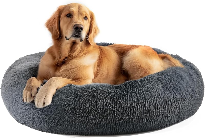 Cama Redonda para Cães e Gatos Grandes com Bordas Elevadas e Base Impermeável Hoewina CWW-FT, 81,28 x 81,28 x 20,32 cm
