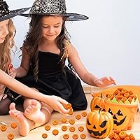 Vista 5 de Borradores de calabaza para niños, 70 borradores de Halloween a granel 3D para premios de clase, recompensa de juego, caja del tesoro, dulce
