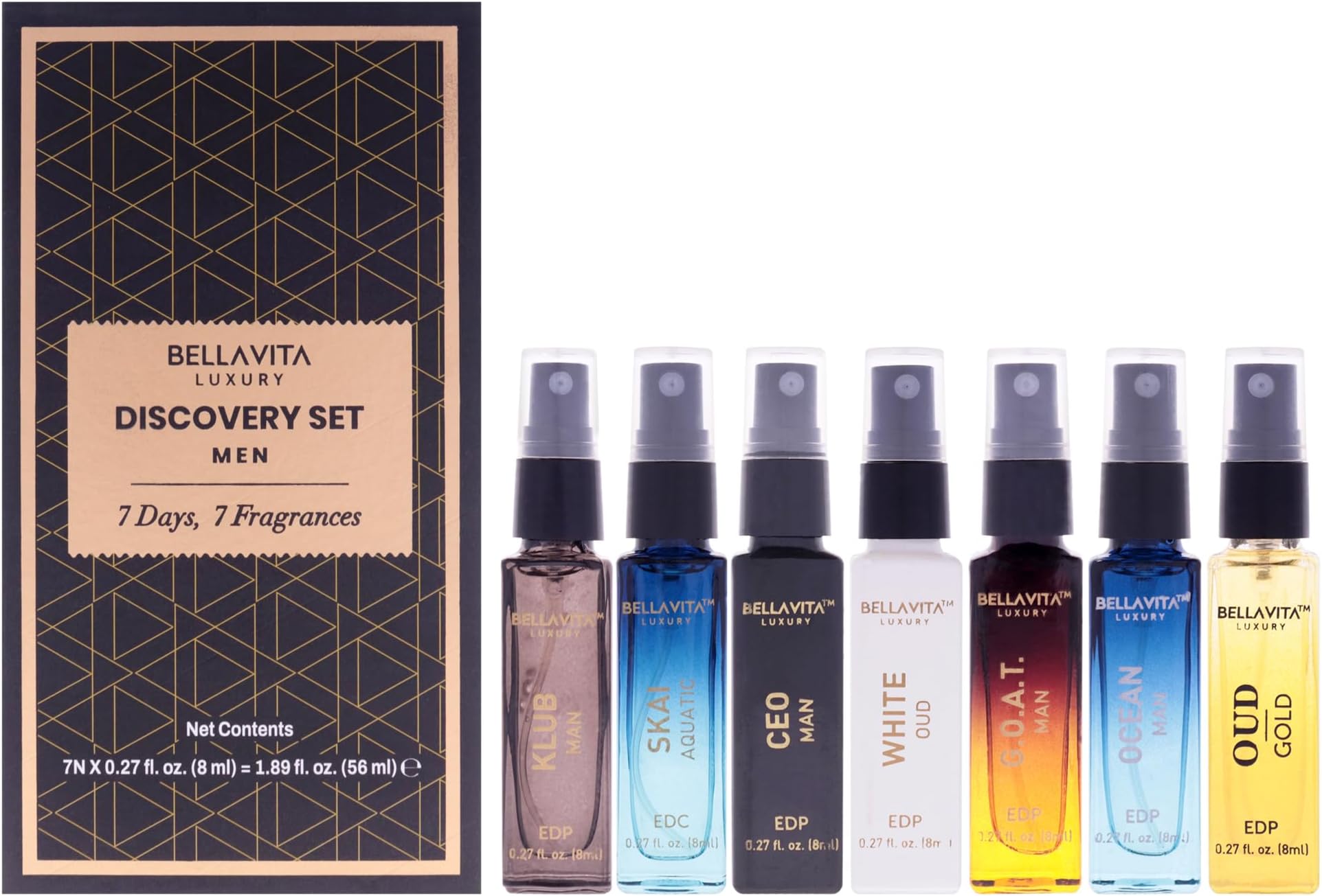 Discovery Gift Set 7x8ML Liquid Eau De Parfum Perfume for Men with Woody, Fresh & Oud Long Lasting EDP Fragrance Scent