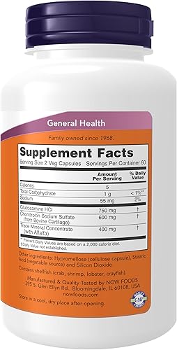 Miniatura 2 de NOW Suplementos, glucosamina y condroitina, con concentrado de minerales traza y alfalfa, 120 cápsulas vegetales