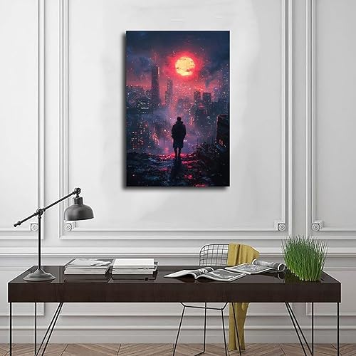 Miniatura 3 de XAHOR Retro Pixel Art Wall Poster  Neon Cyberpunk Cityscape  Glitch Effect Digital Art Canvas Wall Art Print Poster For Home School Office Decor