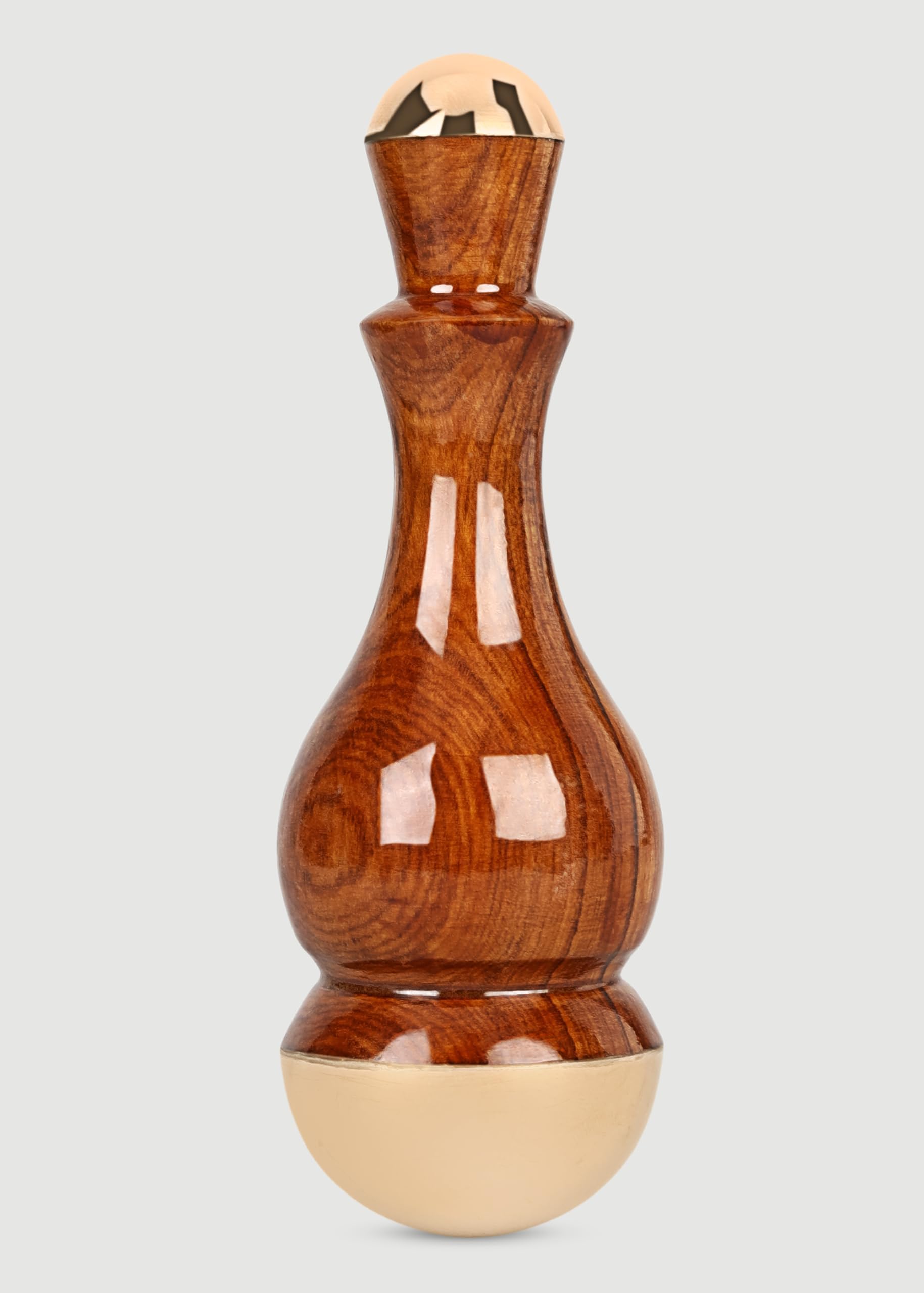 Detox Bronze Kansa Wand Body and Foot Acupoint Massager | Unique Design - 2 in 1 Massager with Two Different Sizes of Kansa Cups. Comfortable Grip Massage Tool Teak Wood Handle