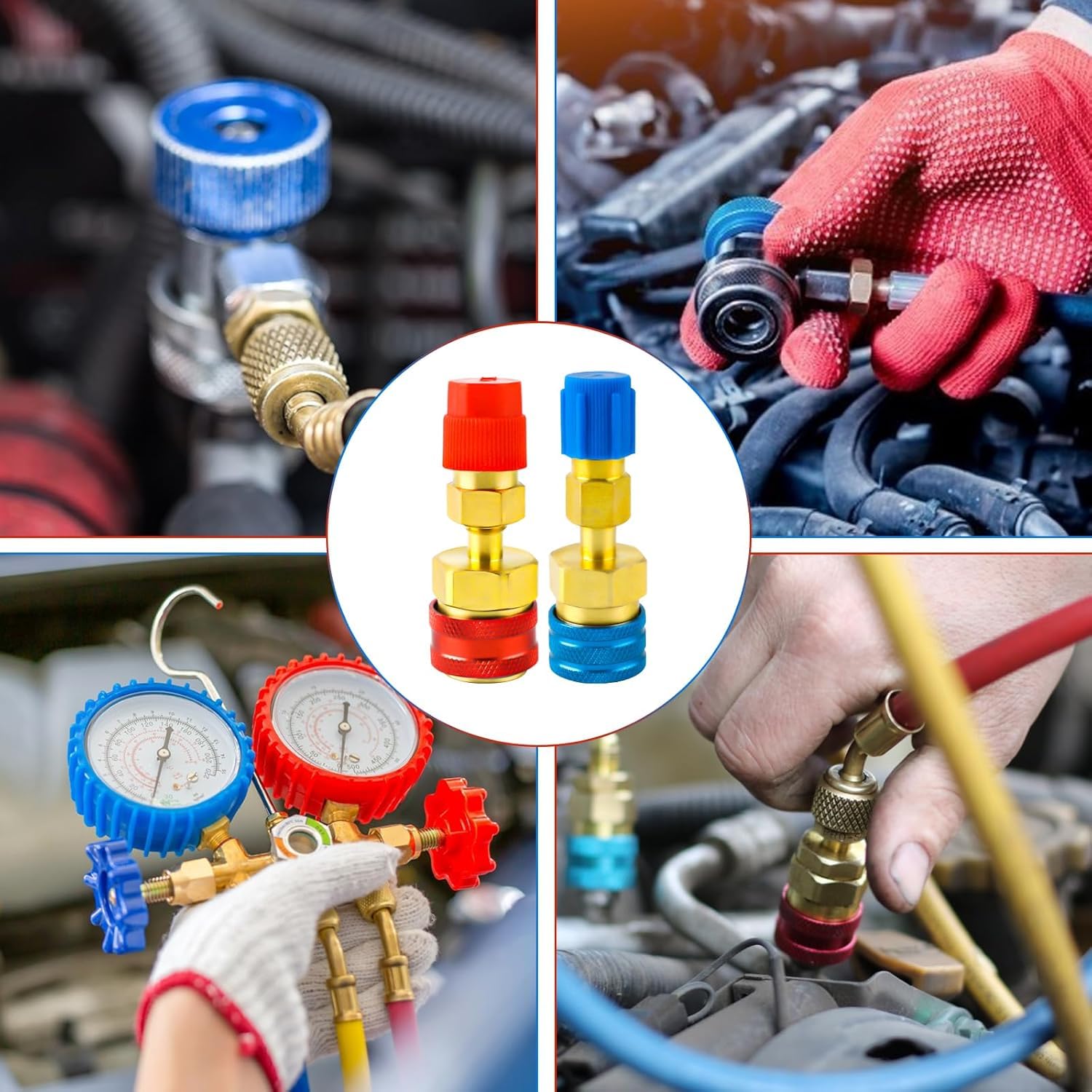 R1234YF vers R134a Adaptateur Kit de raccord rapide R1234yf Ensemble de recharge de réfrigérant Raccord rapide haut bas côté pour évacuation et recharge de tuyauterie de climatisation