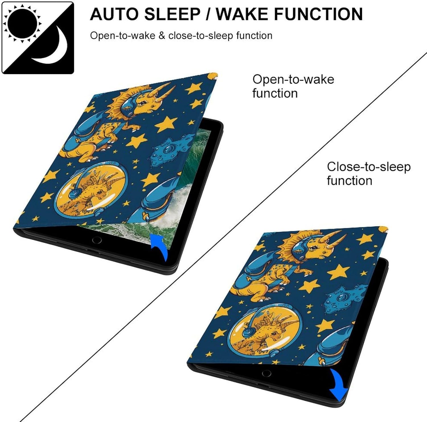 Triceratopss Dinos in Space Dinosaur Printed Case Trifold Stand Protective Cover Compatible with ipad Pro/2016 ipad Pro (9.7in)