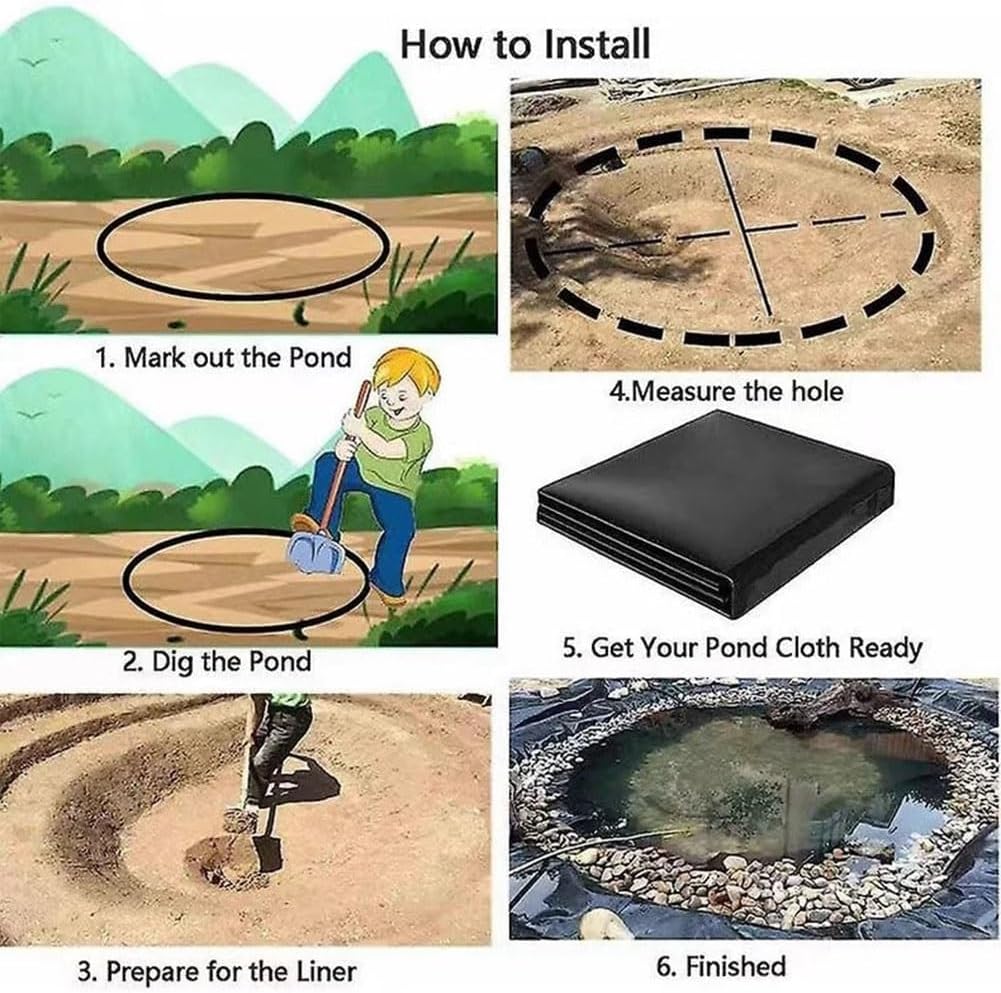 Pond Liners Flexible Liners, 0.4mm Waterproof Geomembrane Liner, Flexible Pond Liner for Koi Pond, Garden Water Feature, Irrigation Canal, Retention Pond and Reservoir(2X6.7M)