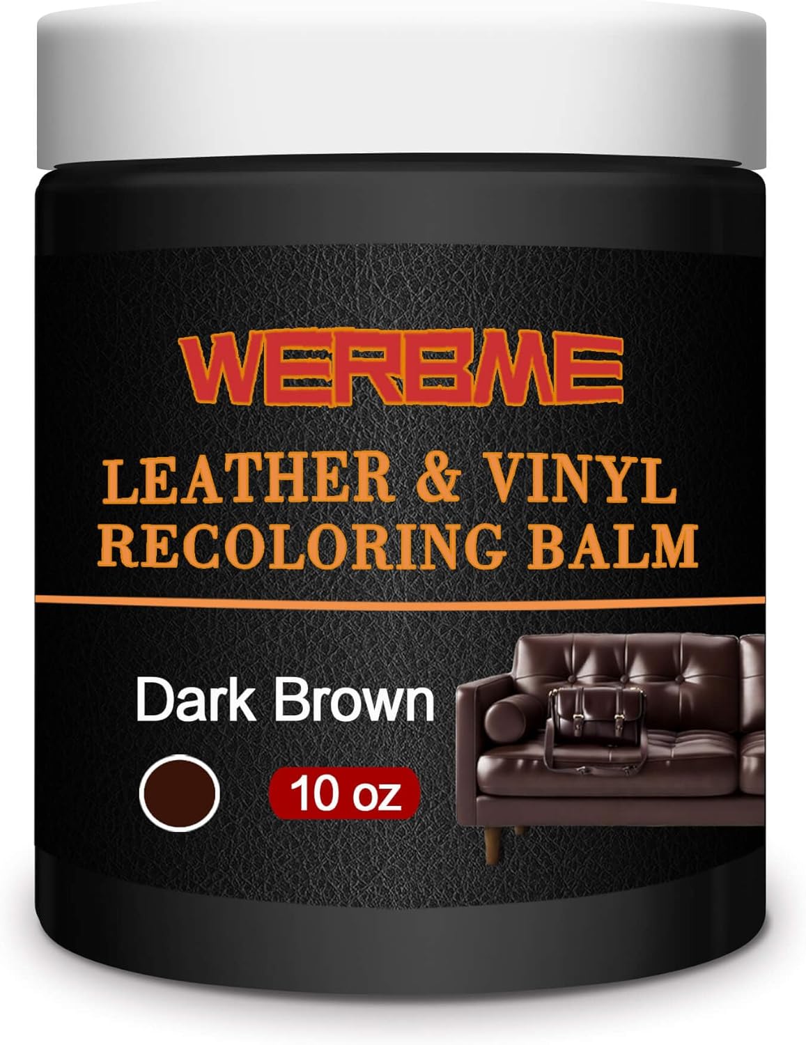 Leather Recoloring Balm & Color Restorer - 10OZ Multipurpose Dye & Paint for Faded Leather Couches, Car Seats, Shoes | Fix Scratches on Clothing, Furniture & Accessories(Dark Brown)