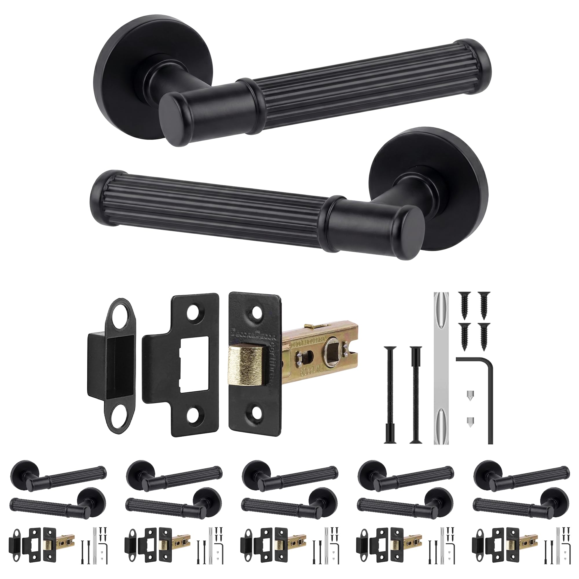 Decoranddecor Matt Black Leto Internal Door Handles, Latch Kit 64Mm 6 Pack