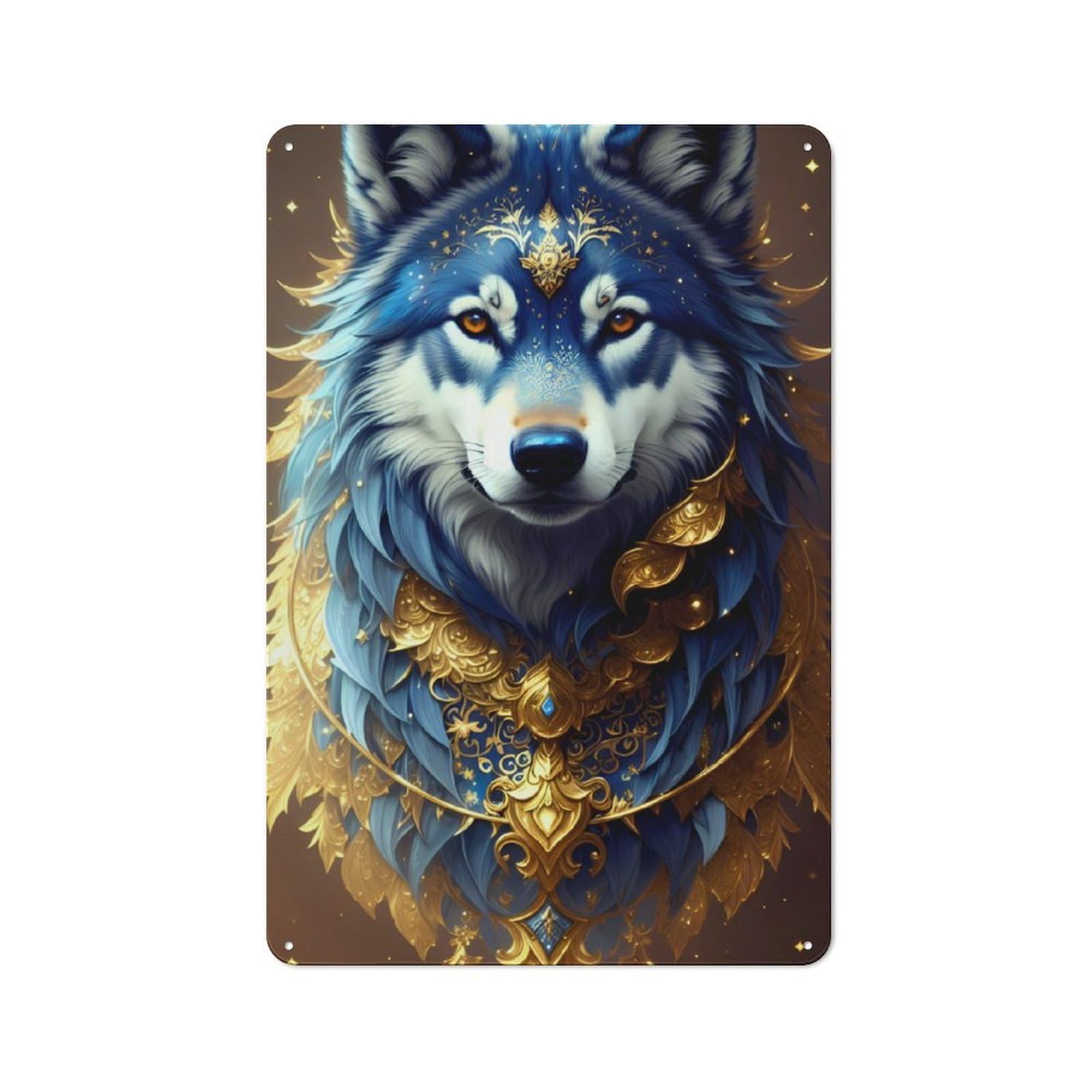 Junmoney Fantasy Art Wolf Portrait Tin Wall Plaque 30X20cm With For Hobby Room Or Studio, For Updating Hobby Room And Studio After Moving