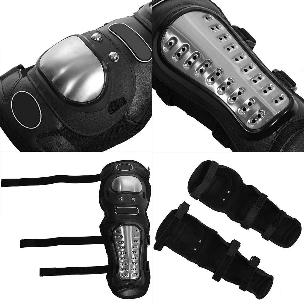 Knee Pads, 2 Pcs Stainless Steel Motorcycle Motocross ATV Adults Knee Pads Shin Guard Protective Armor Set