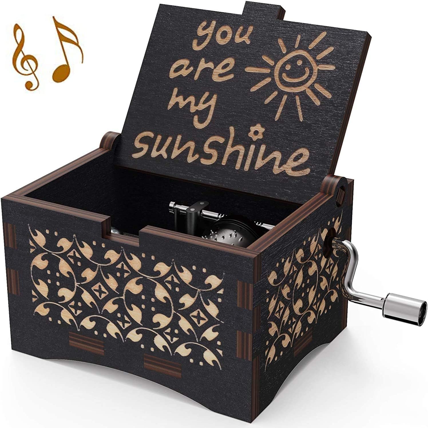 DELFINO You are My Sunshine Music Box Gift for Daughter from Mom Vintage Wooden Engraved Inspirational Quotes Hand Crank for Birthday Musical Box Musical Box Birthday Christmas