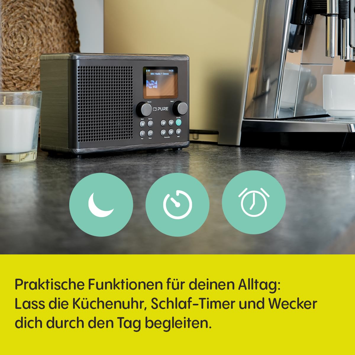 Pure Classic H4i – Internetradio mit WLAN, DAB+ & FM, Bluetooth 5.3, USB – 10W Lautsprecher – 2,4" Farbdisplay – 150 Speicherplätze – Sleep- & Küchentimer – AUX-Eingang – Schwarz