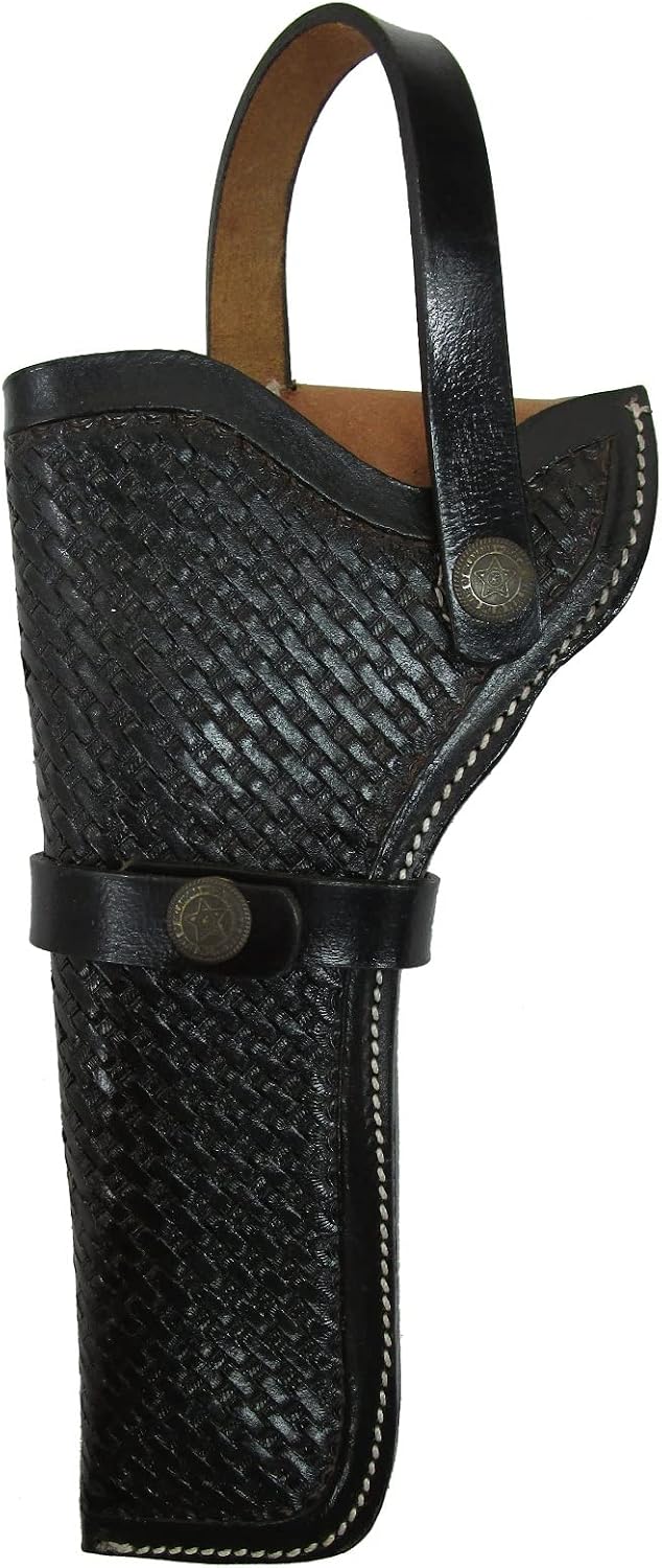 LEATHER HOLSTER WESTERN COWBOY BASKET WEAVE TOOLED REVOLVER PISTOL GUN HOLDER LEFT HANDED