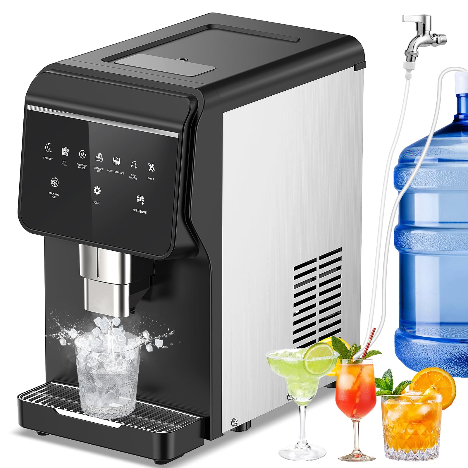 Nugget Ice Maker Countertop 50 Lbs/Day, 5 Lbs Ice Bin, Water Dispenser Countertop, Soft Chewable Pellet Ice Maker Machine Stainless Steel, Nugget Ice Machine For Home Bar Kitchen Office, Self-Cleaning | Fridge.com