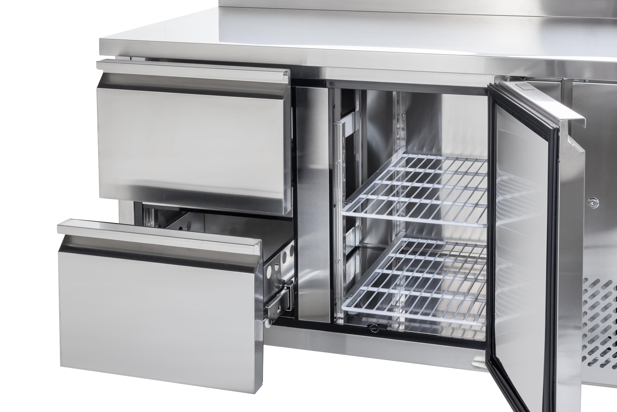 METRO Professional Tavolo refrigerato GCC21002D-BS, acciaio inox, 136 x 70 x 85 cm, 135 L, raffreddamento ad aria, argento