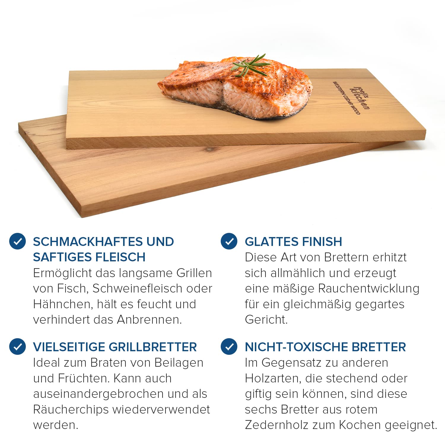 joeji's Kitchen Joejis Zedernholzbrett zum Grillen Set aus 6 (30 x 15cm) Grillbrett aus Zedernholz zum Grillen Lachsbretter zum Grillen für den Grill Grillbretter Zedernholz für rauchige Aromen