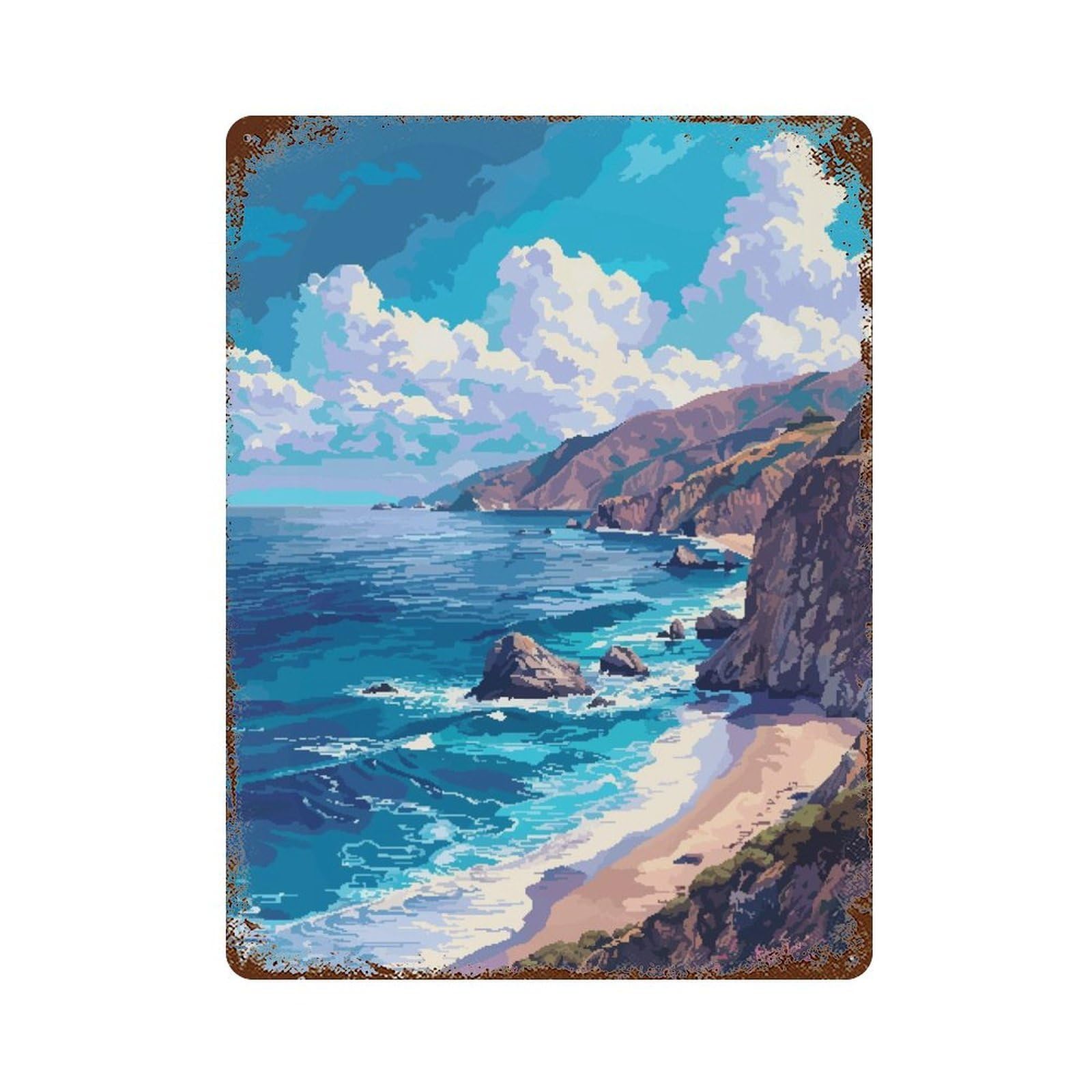 Garage Style California Beach Pixel Vintage Rust Metal Sign 15.7"x11.8", Retro Wall Decor for Bar And Workshop