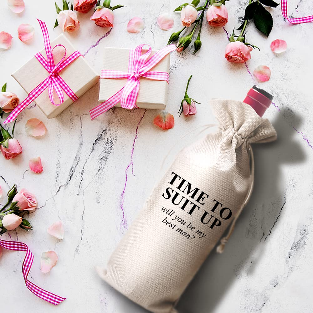 DOI-LANEE Borsa Regalo In Lino Per Matrimonio | Con Scritta 'Will You Walk Me Down The Aisle' | Borsa Porta Vino Per Fidanzamento, Papà E Mamma