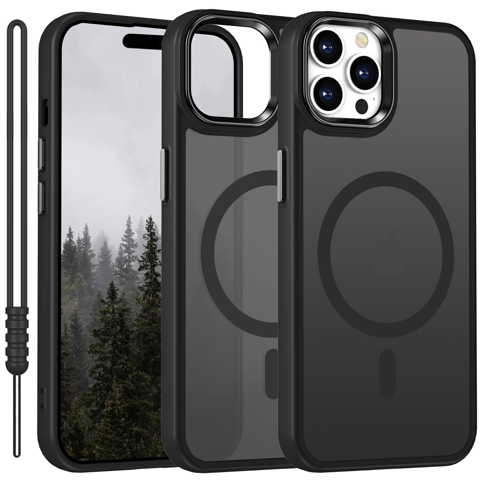 Custodia Magnetica Progettato per iPhone 14 Pro Max Compatibile con Cover Trasparente Non Ingiallito Militare Antiurto Protezione Protettiva PC Rigido+Silicone Liquido, Nero