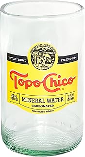 Topo Chico Drinking Glasses 8 Fl Oz Fire Polished Smooth Rim Upcycled (Set of 2) Gift - Glassware Sets - Glass Tumbler - Water Cocktail Wine Whiskey Tequila Glass - Cup - Recycled Drinkware
