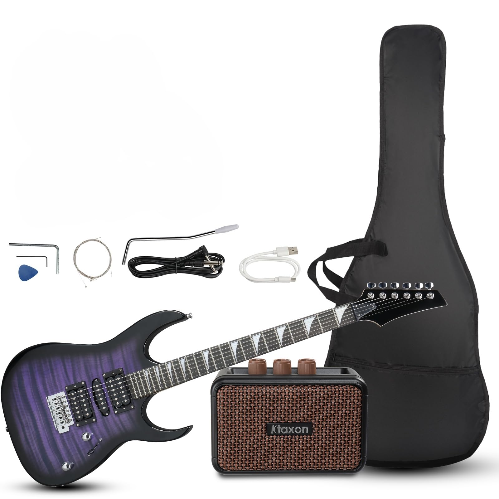 Ktaxon Full Size E-Gitarre Kit für Anfänger & Profis, 39 Zoll HSH Pickup Solid-Body E-Gitarren Set mit 5 Watt AMP, Gigbag, Gurt, Extra Saiten, Tiger Purple