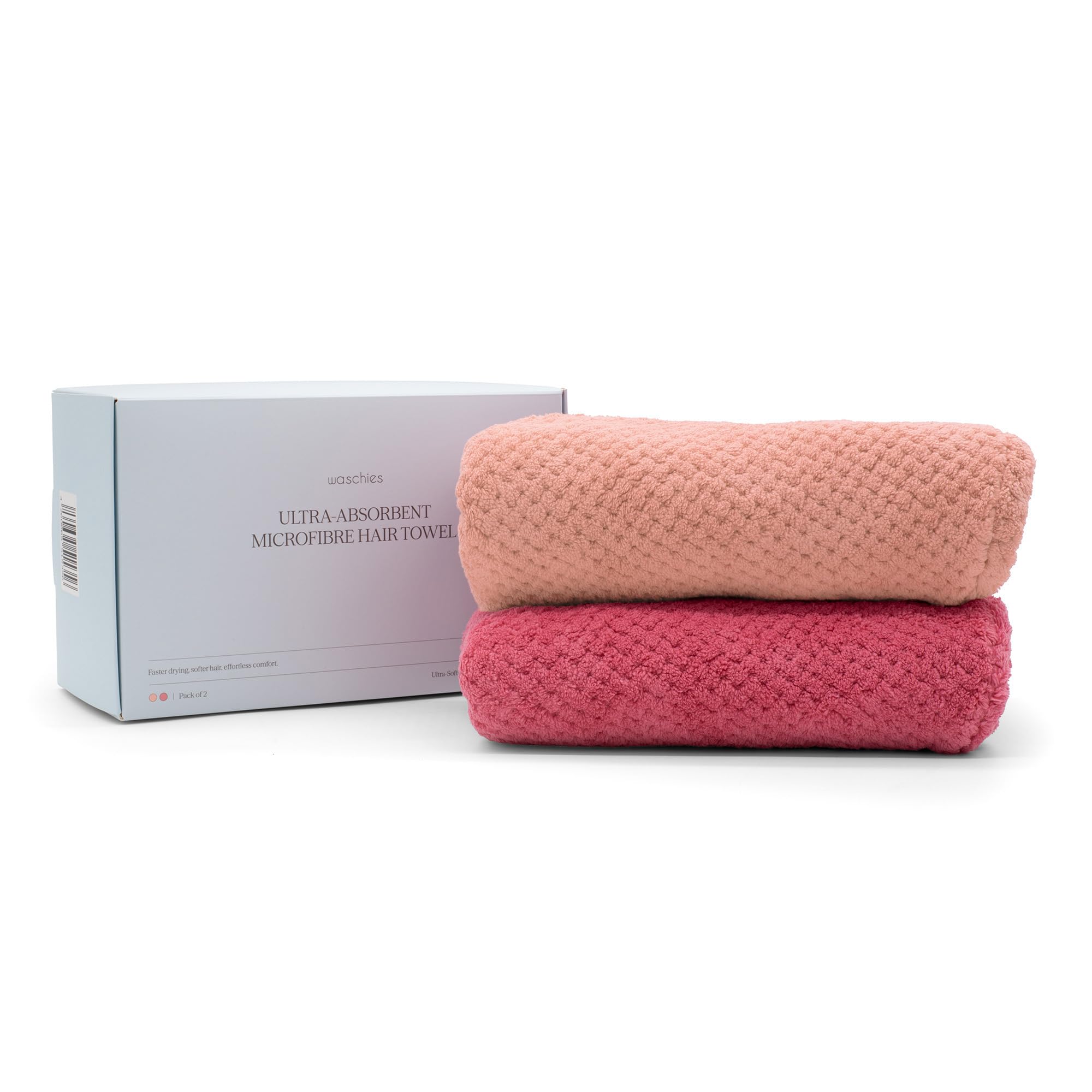 waschies Set di 2 turbanti per capelli, in microfibra, per asciugacapelli rapido, super morbido, pratico pulsante di fissaggio, per capelli corti e lunghi