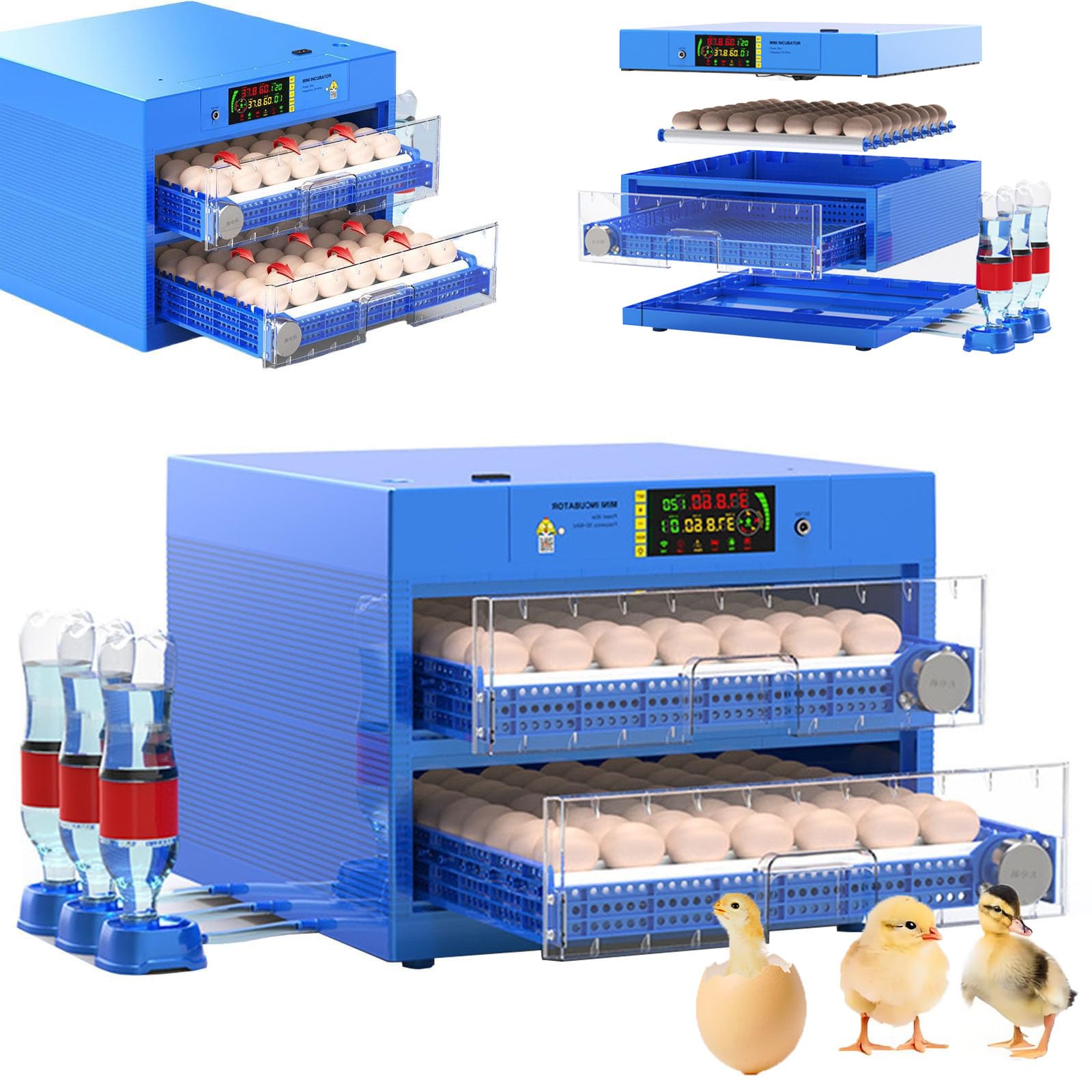 LISTaRSw 64/128/192/256/300 Eggs Incubators, Egg Incubator with Automatic Egg Turning and Humidity/Temperature Control, Automatic Poultry Hatcher Machine, For Chicken, Duck, Goose, Bird 128eggs